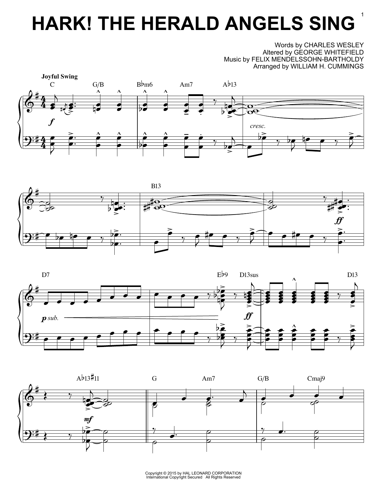 Download Christmas Carol Hark! The Herald Angels Sing Sheet Music and learn how to play Piano PDF digital score in minutes