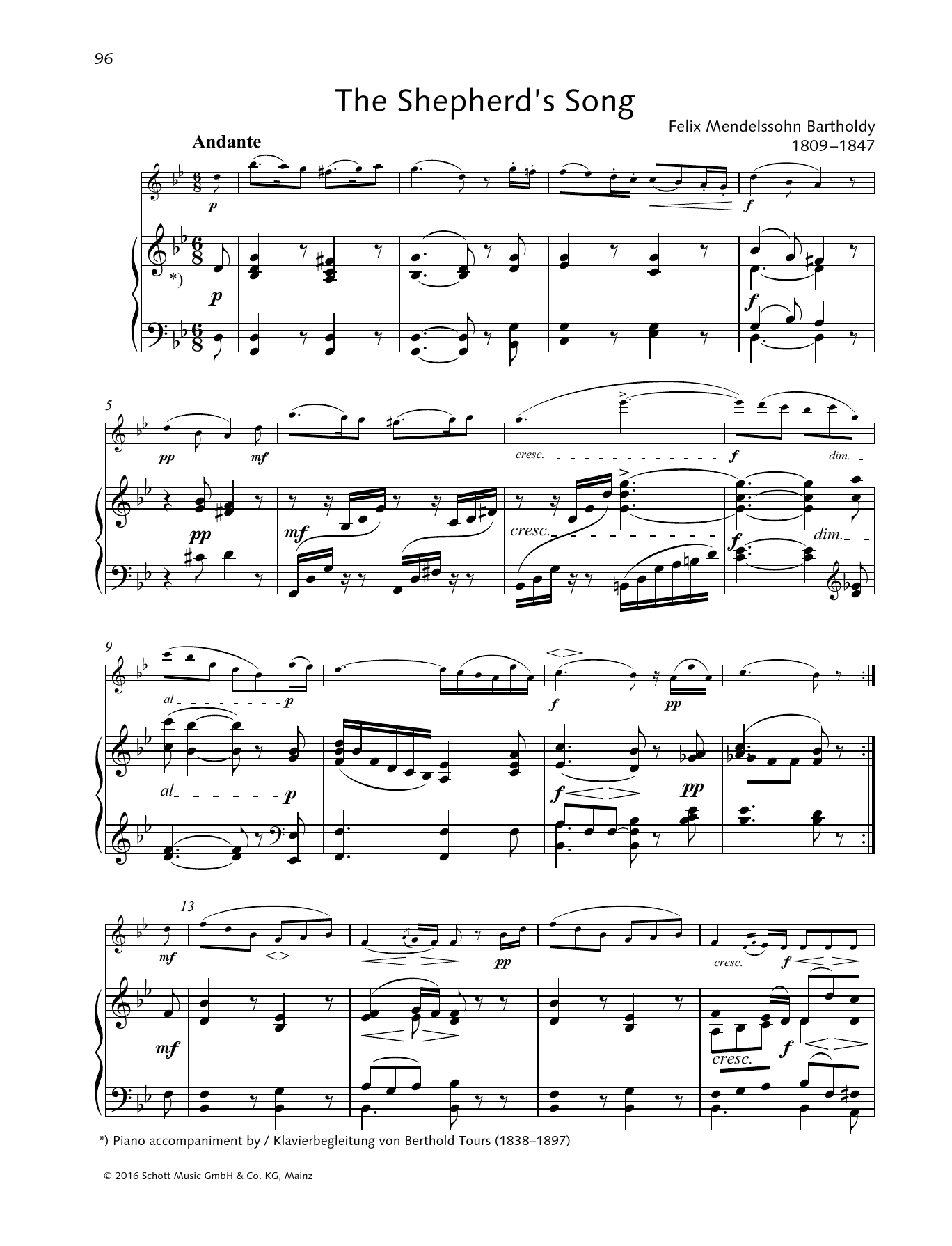 Download Felix Mendelssohn Bartholdy The Shepherd's Song Sheet Music and learn how to play Woodwind Solo PDF digital score in minutes