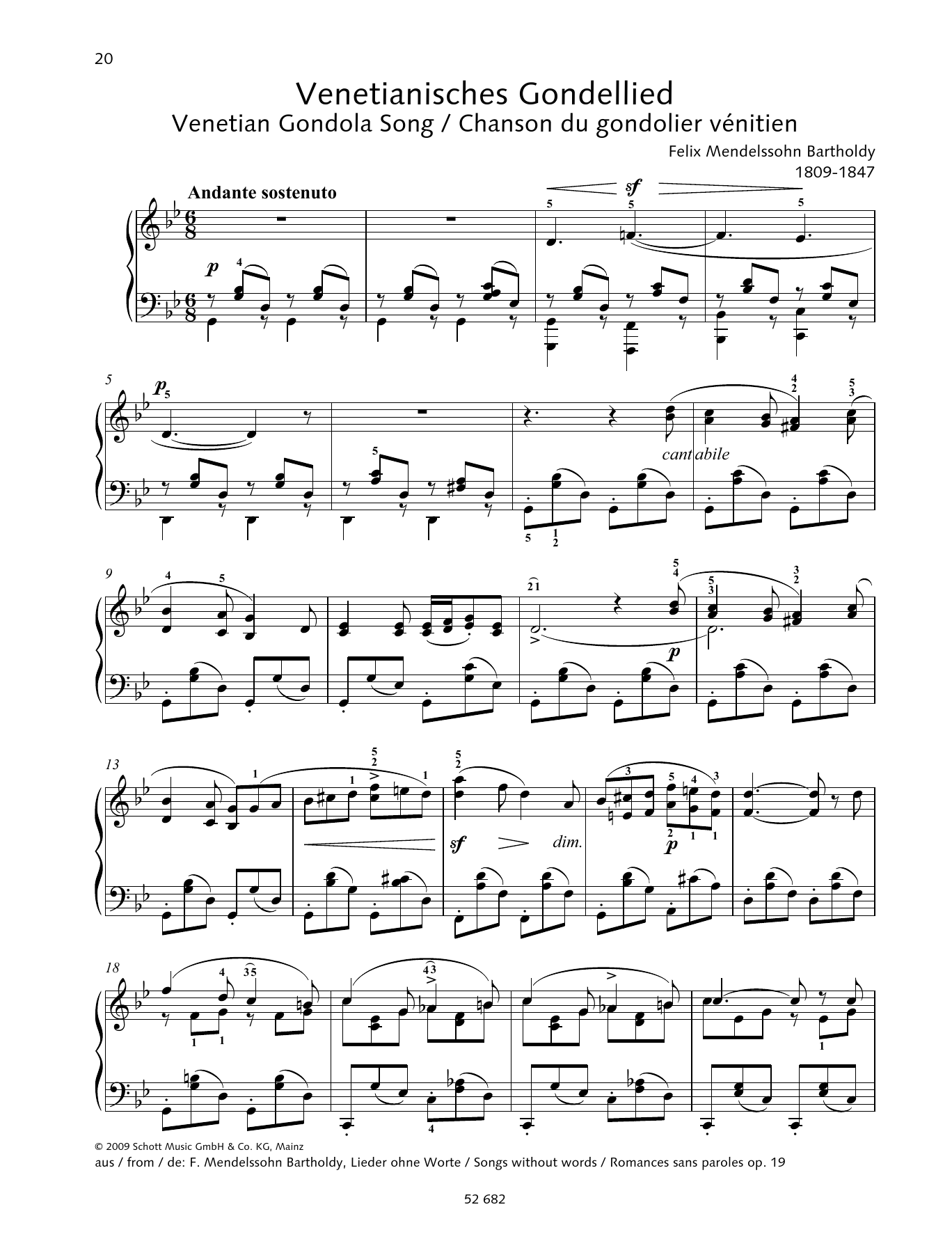 Download Felix Mendelssohn Bartholdy Venetian Gondola Song in G minor Sheet Music and learn how to play Piano Solo PDF digital score in minutes