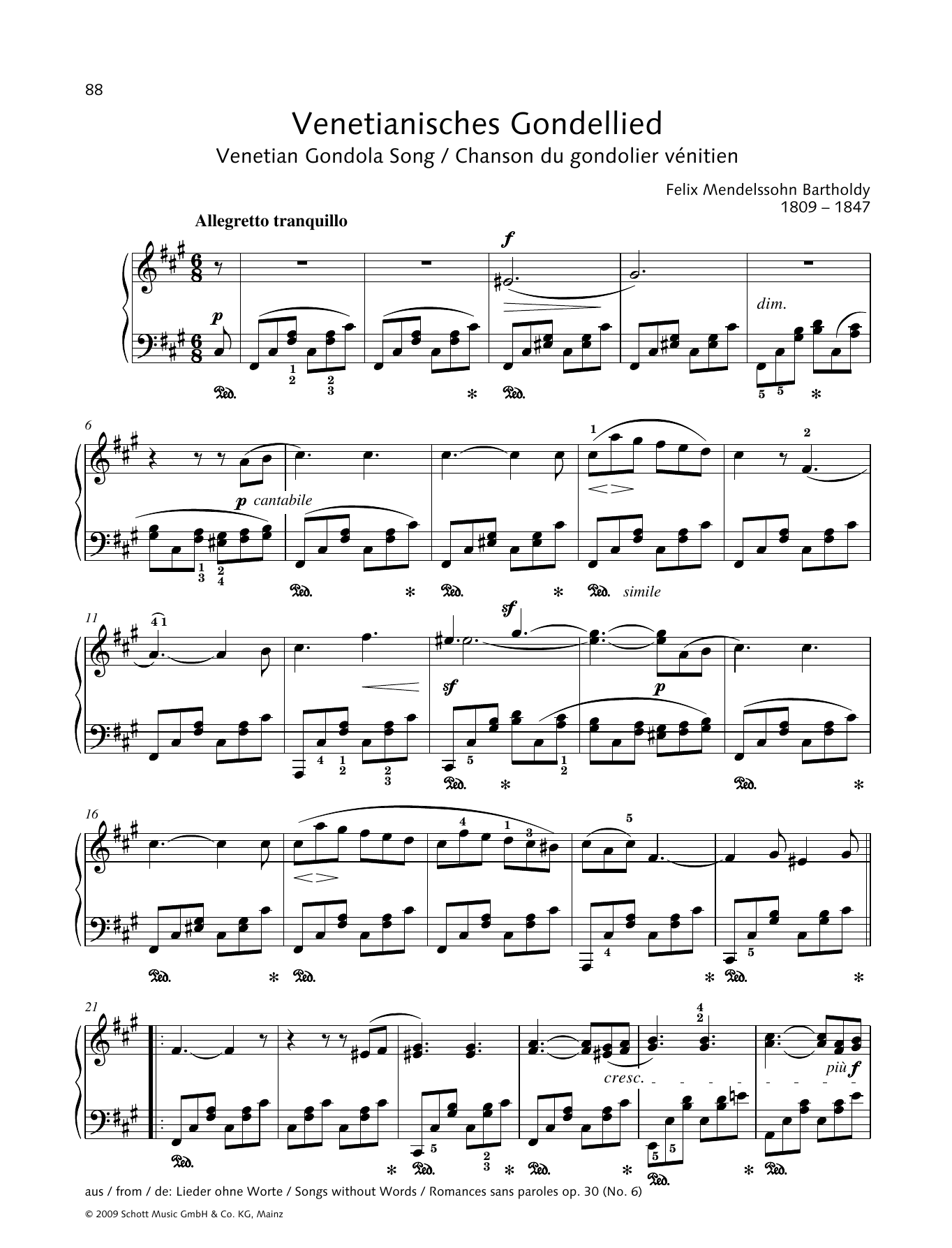 Download Felix Mendelssohn Bartholdy Venetian Gondola Song Sheet Music and learn how to play Piano Solo PDF digital score in minutes