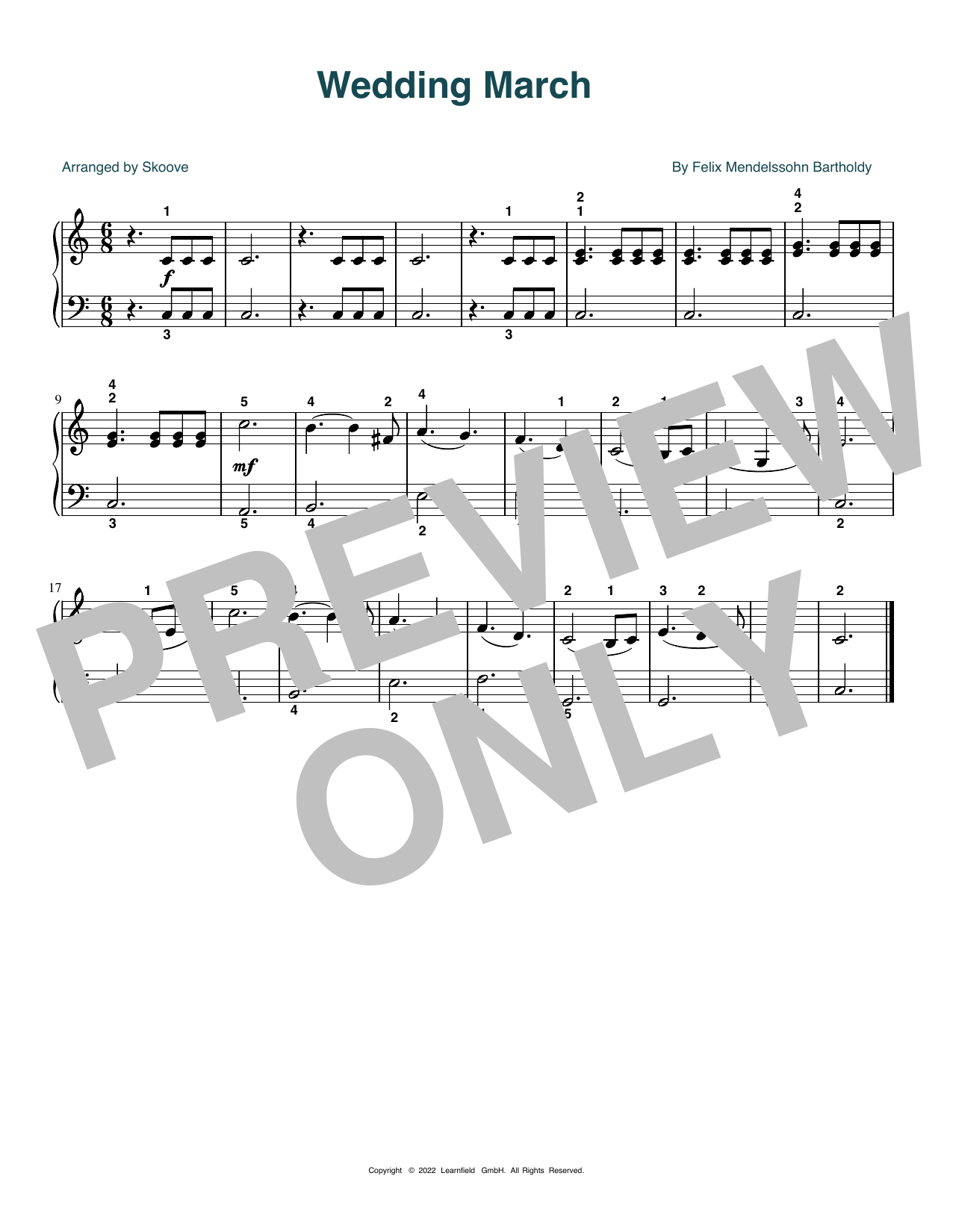 Download Felix Mendelssohn Bartholdy Wedding March (arr. Skoove) Sheet Music and learn how to play Beginner Piano (Abridged) PDF digital score in minutes