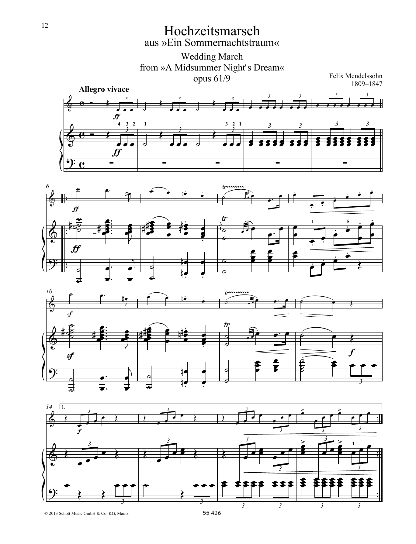 Download Felix Mendelssohn Bartholdy Wedding March Sheet Music and learn how to play String Solo PDF digital score in minutes
