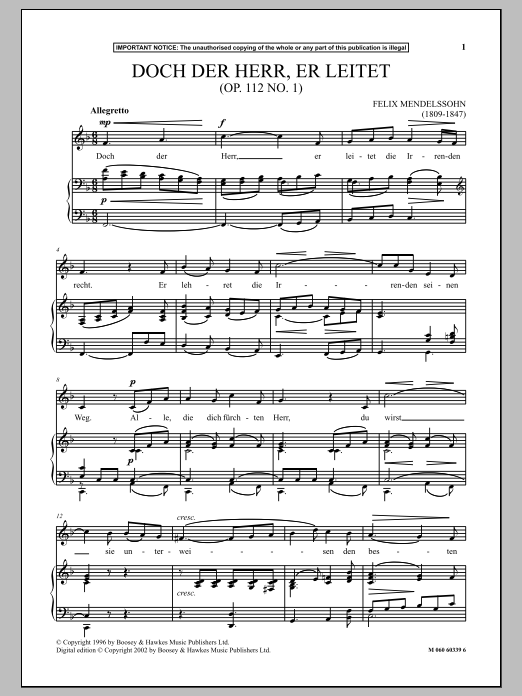 Download Felix Mendelssohn Doch Der Herr, Er Leitet, Op. 112, No. 1 Sheet Music and learn how to play Piano & Vocal PDF digital score in minutes