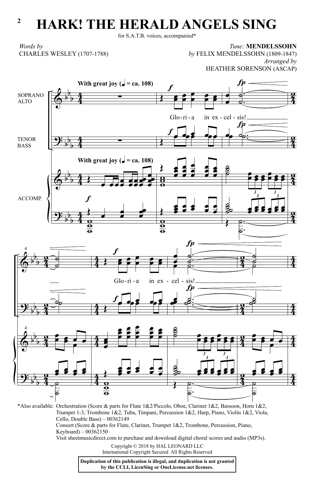 Download Felix Mendelssohn Hark! The Herald Angels Sing (arr. Heather Sorenson) Sheet Music and learn how to play SATB Choir PDF digital score in minutes