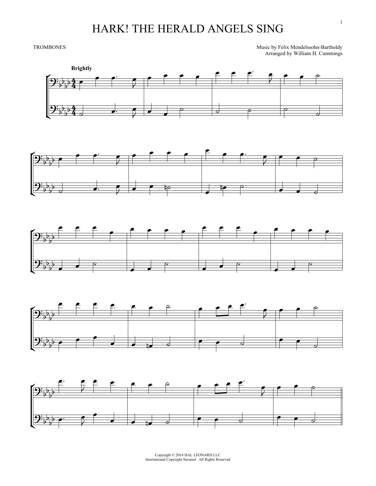 Download Felix Mendelssohn Hark! The Herald Angels Sing Sheet Music and learn how to play Trombone Transcription PDF digital score in minutes