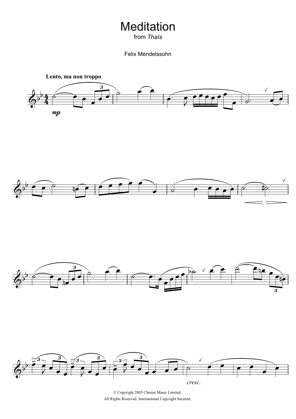 Download Felix Mendelssohn Meditation From Thais Sheet Music and learn how to play Flute PDF digital score in minutes