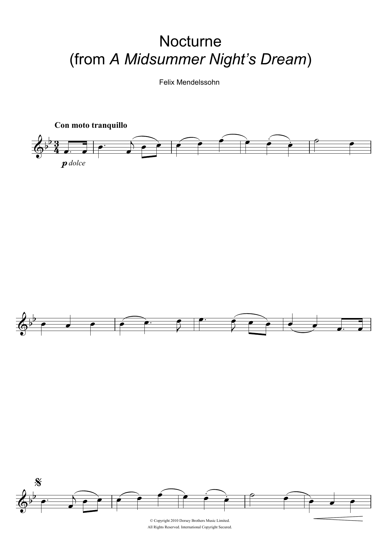 Download Felix Mendelssohn Nocturne (from A Midsummer Night's Dream) Sheet Music and learn how to play Clarinet PDF digital score in minutes
