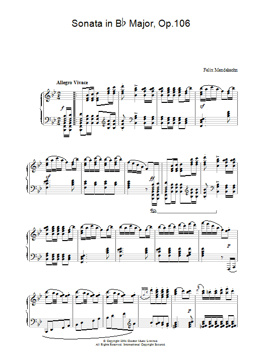 Download Felix Mendelssohn Sonata in B Flat Major, Op.106 Sheet Music and learn how to play Piano PDF digital score in minutes
