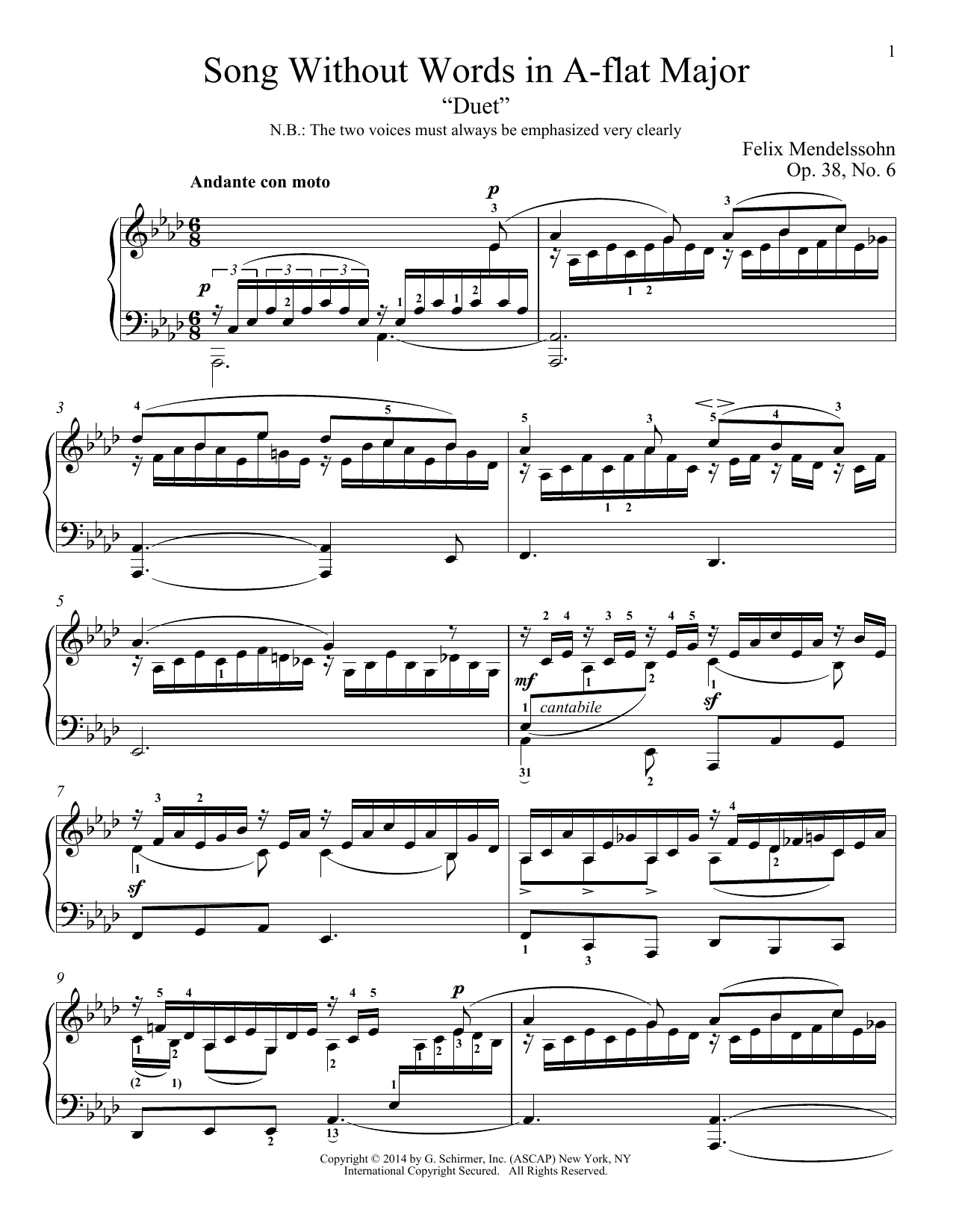 Download Felix Mendelssohn Song Without Words In A-Flat Major, 