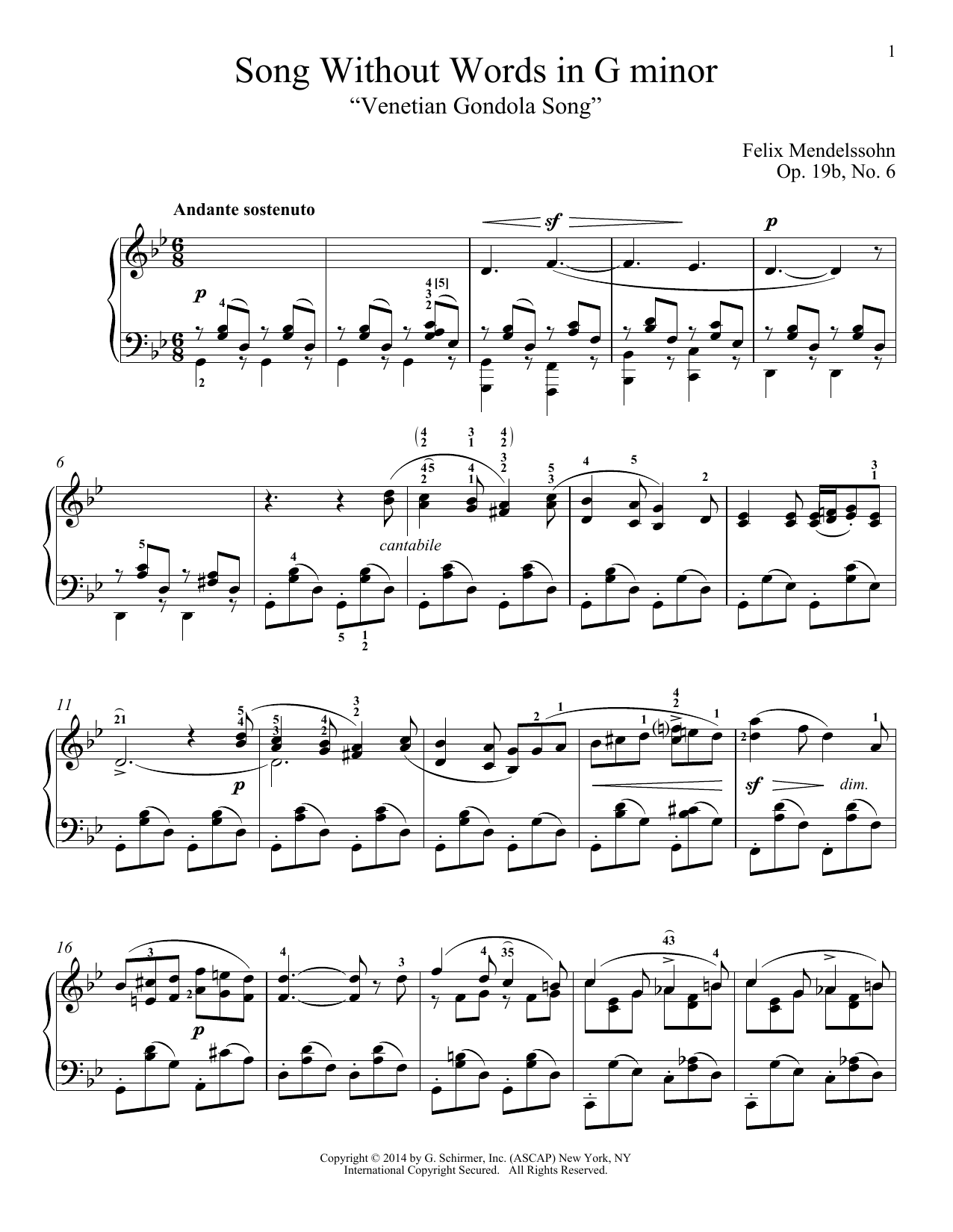 Download Felix Mendelssohn Song Without Words In G Minor 