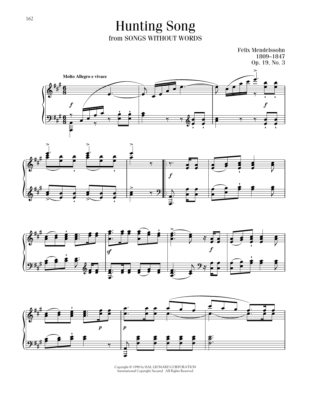 Download Felix Mendelssohn Song Without Words, Op. 19, No. 3 Sheet Music and learn how to play Piano Solo PDF digital score in minutes