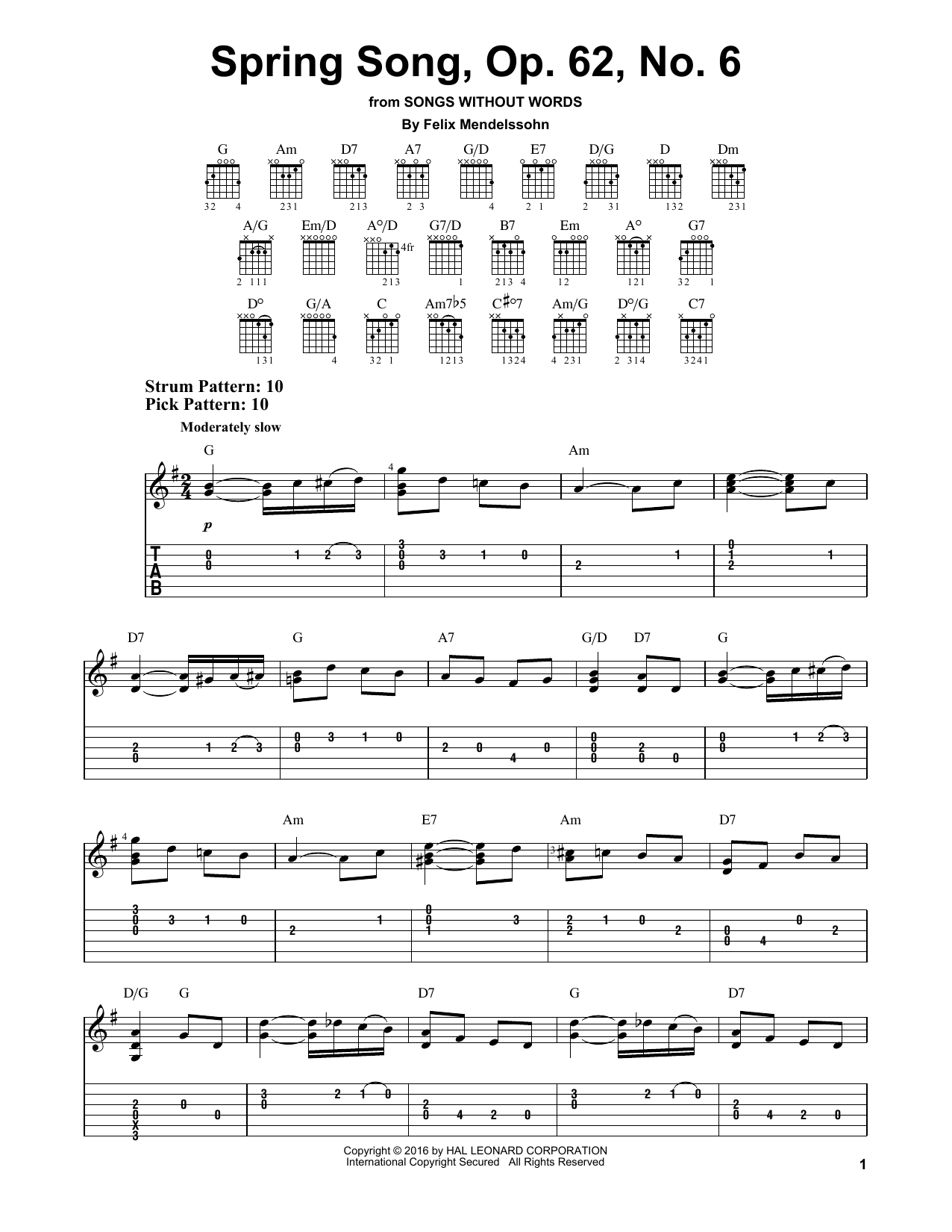 Download Felix Mendelssohn Spring Song, Op. 62, No. 6 Sheet Music and learn how to play Easy Guitar Tab PDF digital score in minutes
