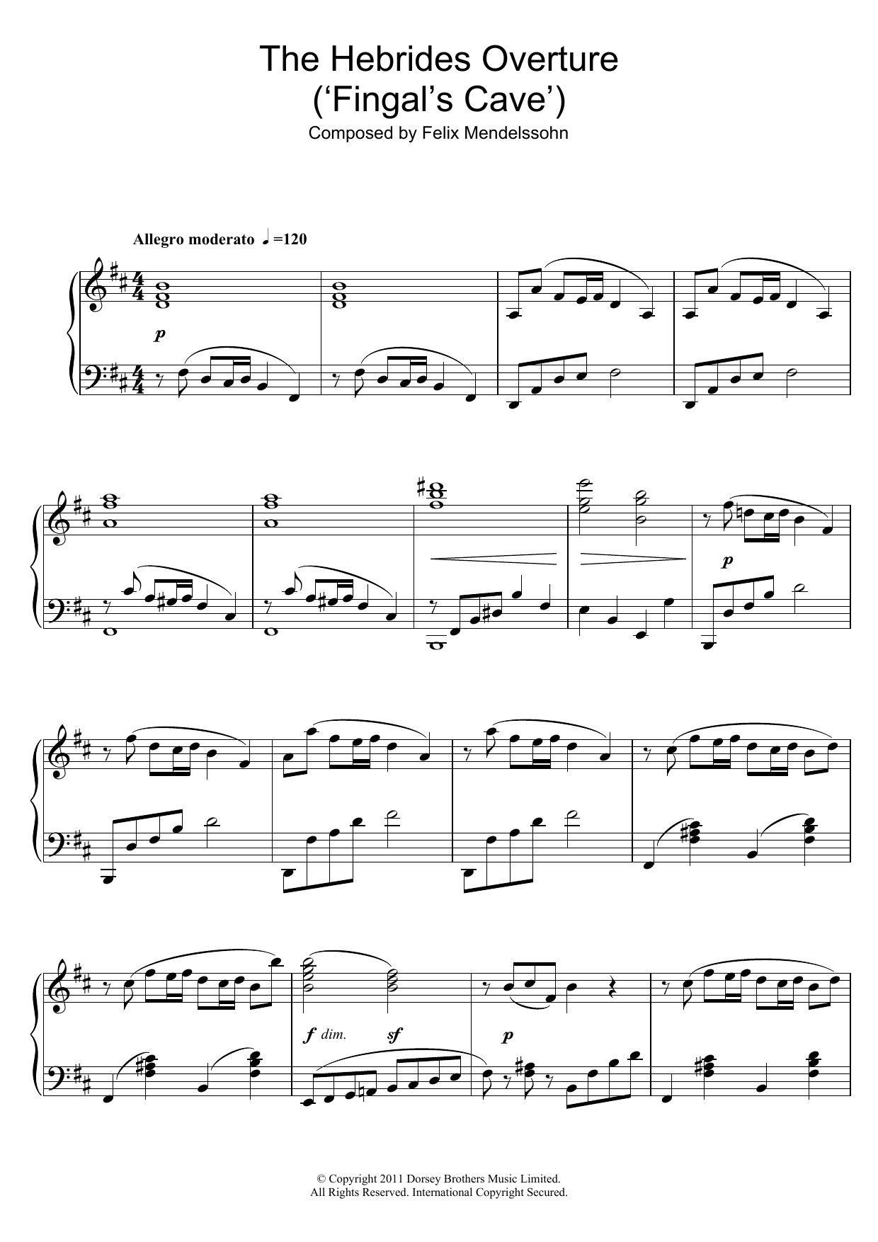 Download Felix Mendelssohn The Hebrides Overture (Fingal's Cave) Sheet Music and learn how to play Piano PDF digital score in minutes