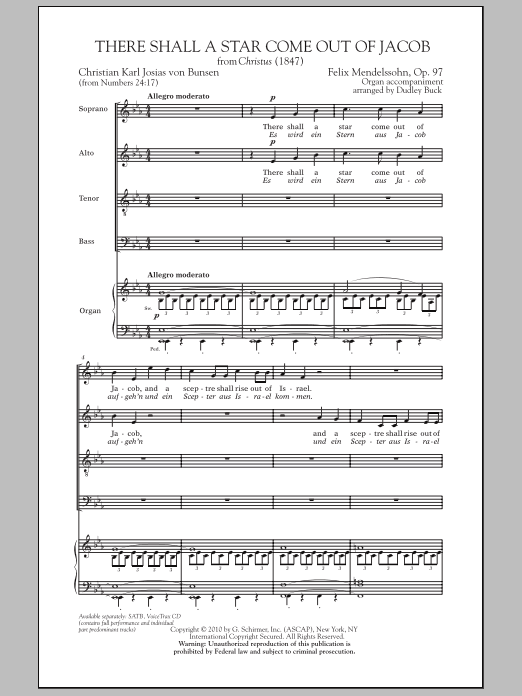 Download Felix Mendelssohn There Shall A Star Come Out Of Jacob Sheet Music and learn how to play SATB Choir PDF digital score in minutes