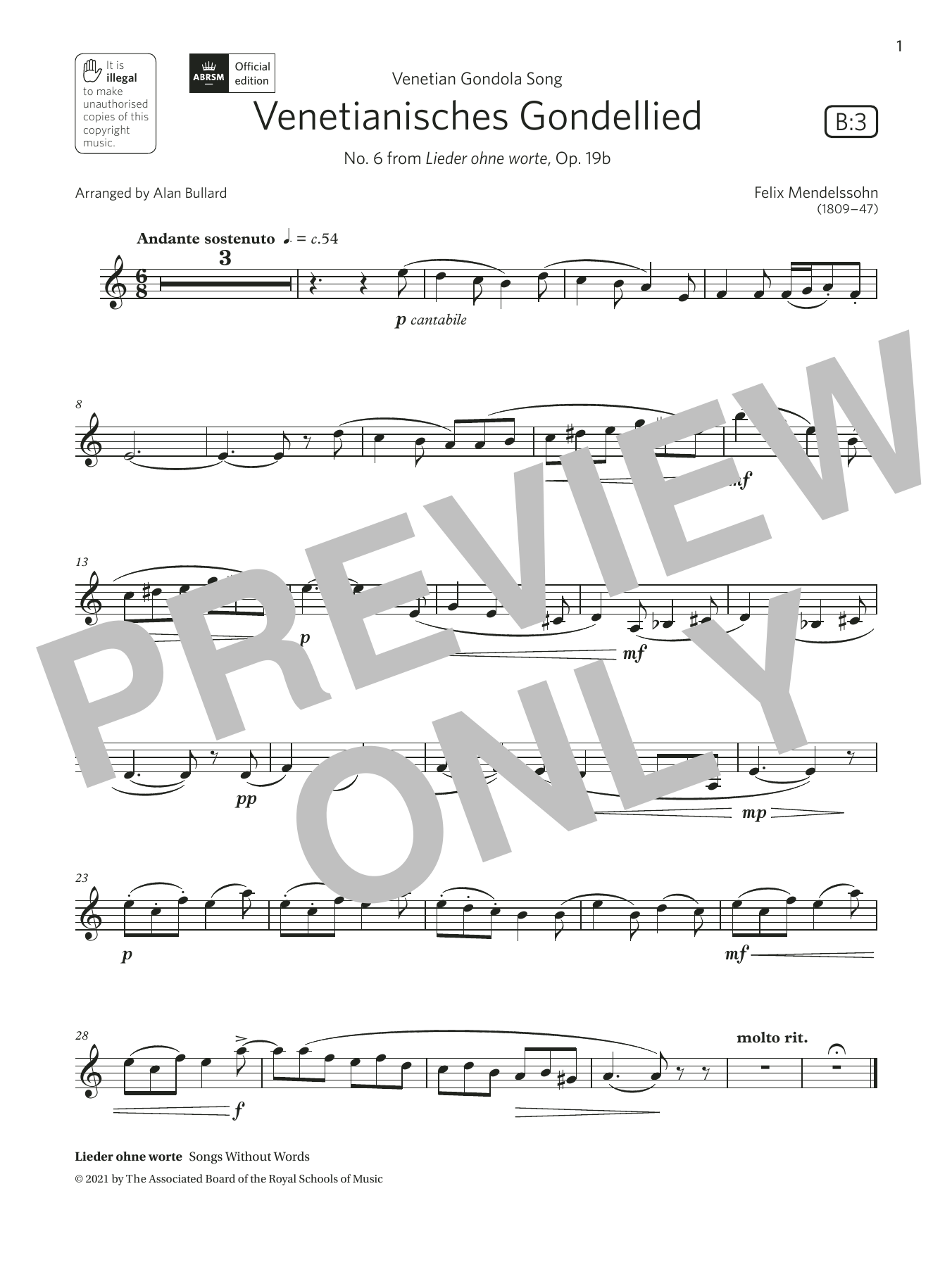 Download Felix Mendelssohn Venetianisches Gondellied (Grade 3 List B3 from the ABRSM Clarinet syllabus from Sheet Music and learn how to play Clarinet Solo PDF digital score in minutes