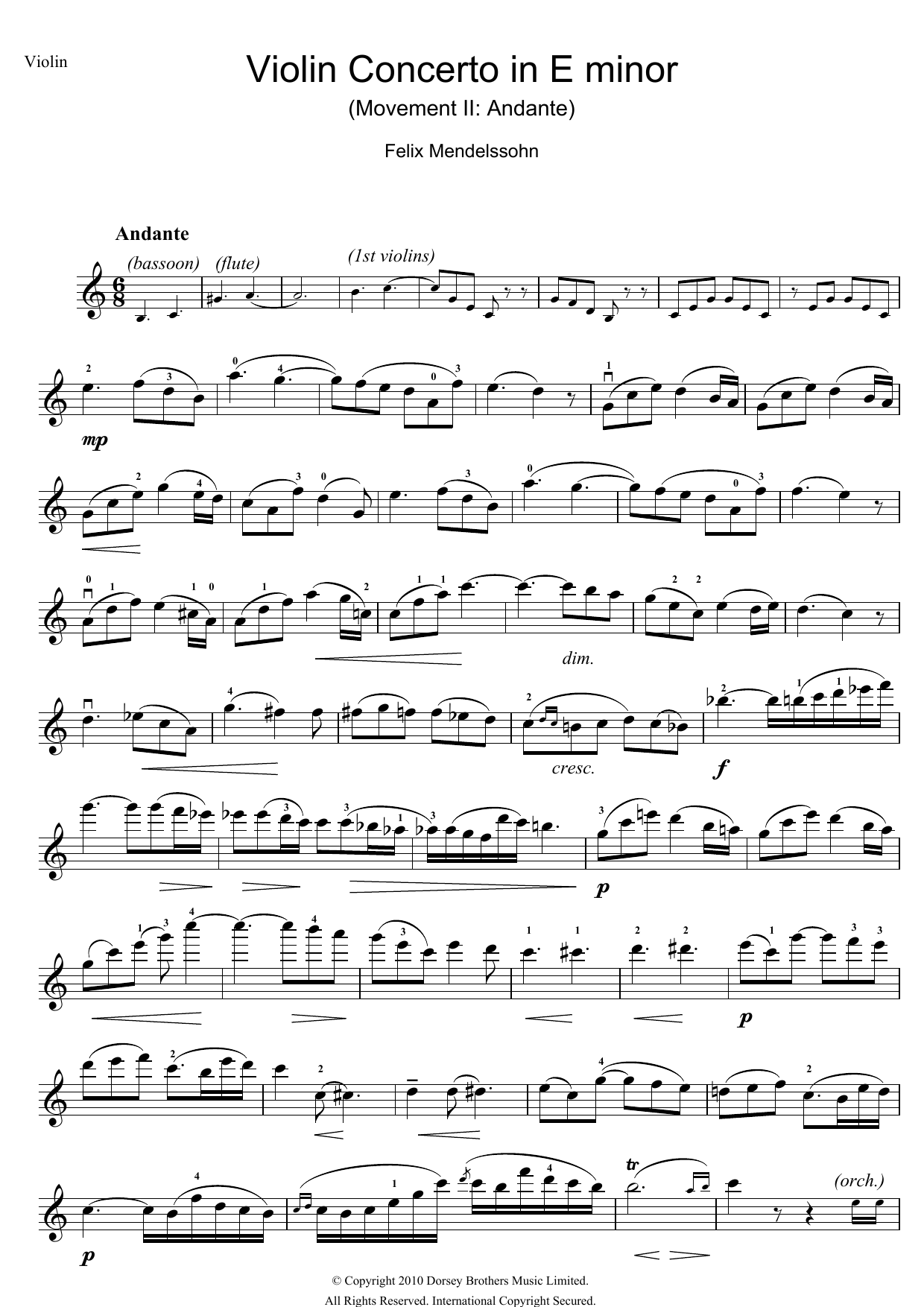 Download Felix Mendelssohn Violin Concerto In E Minor, 2nd Movement: Andante Sheet Music and learn how to play Beginner Piano PDF digital score in minutes
