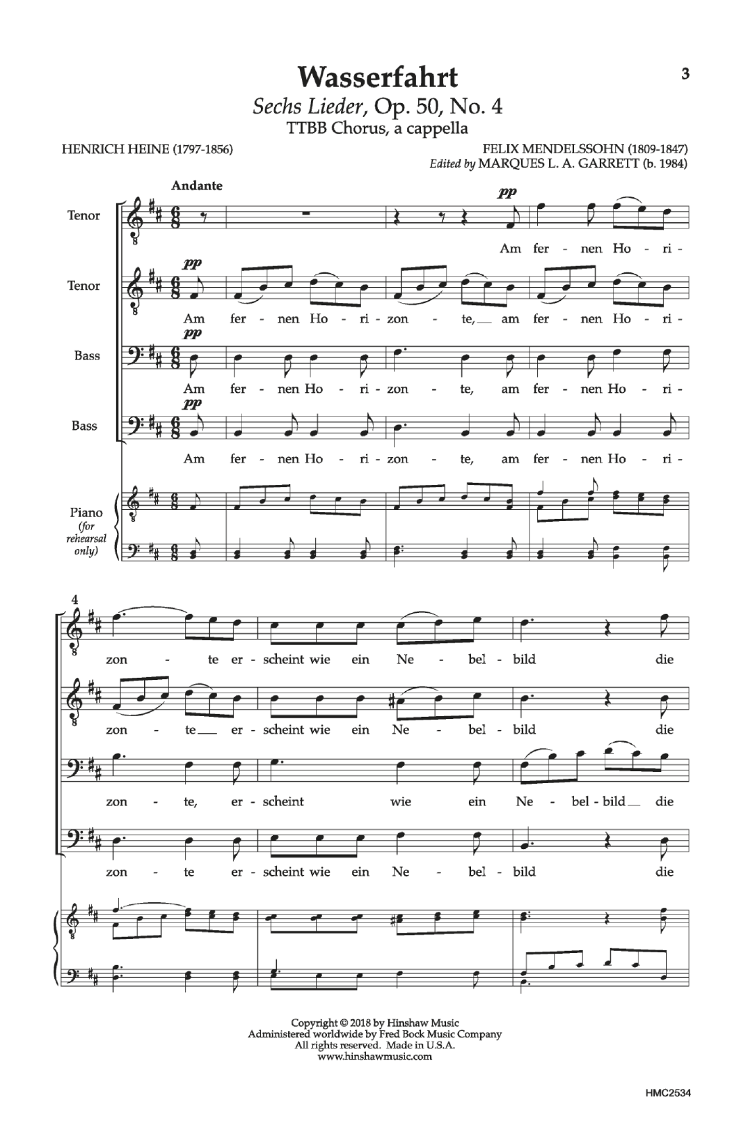 Download Felix Mendelssohn Wasserfahrt Sheet Music and learn how to play Choral PDF digital score in minutes