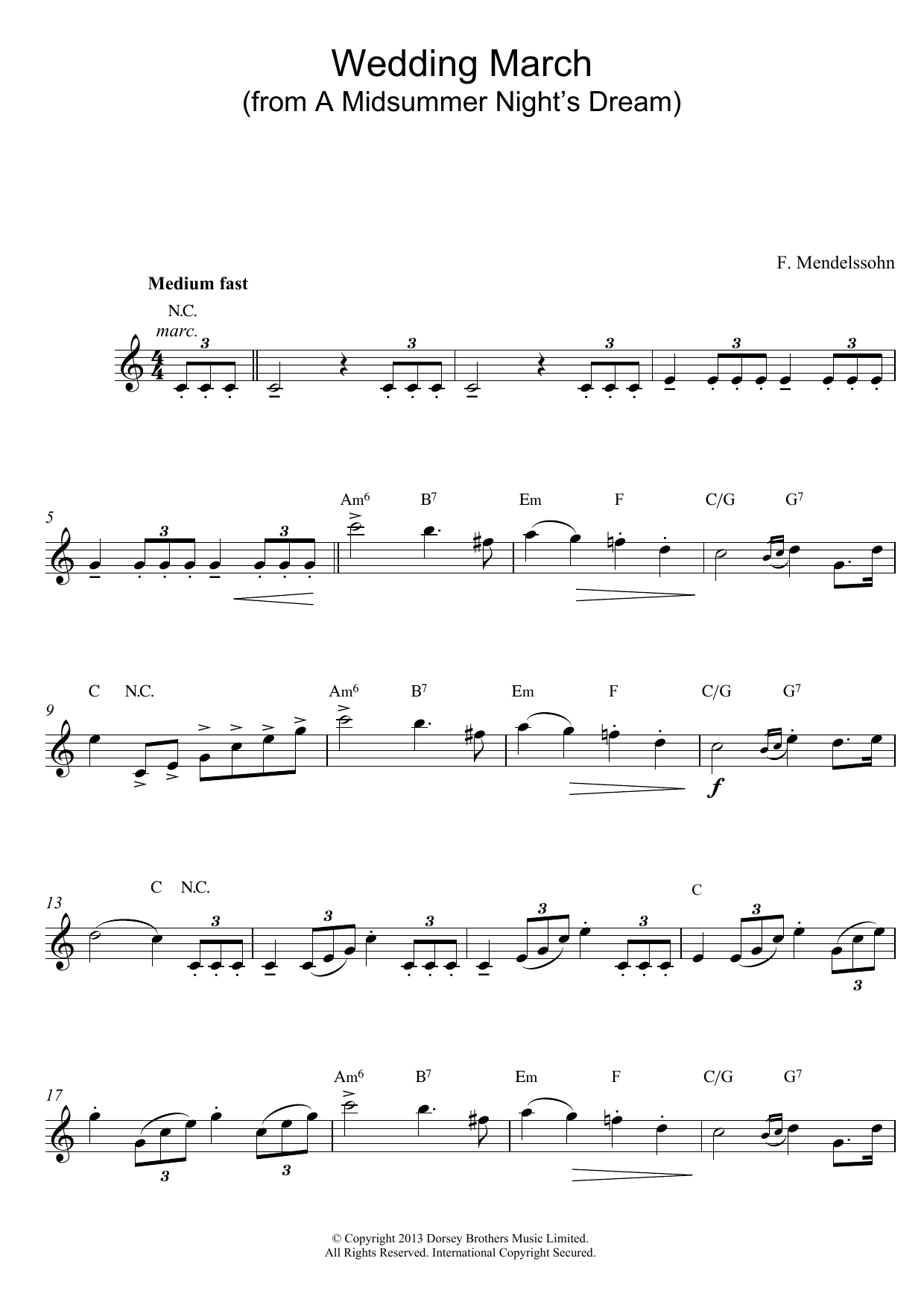 Download Felix Mendelssohn Wedding March (from A Midsummer Night's Dream) Sheet Music and learn how to play Keyboard PDF digital score in minutes