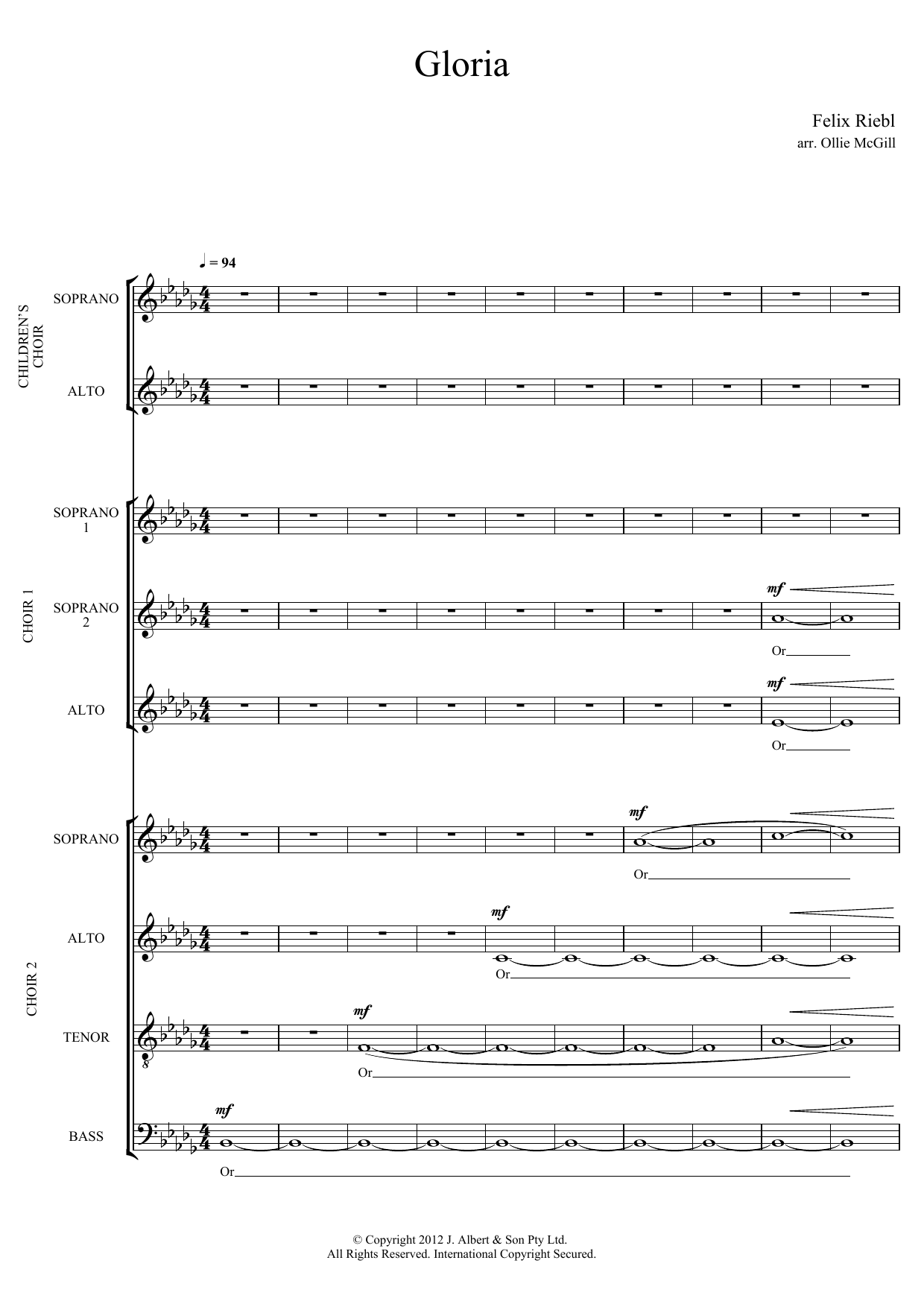 Download Felix Riebl Gloria (arr. Ollie McGill) Sheet Music and learn how to play SATB Choir PDF digital score in minutes