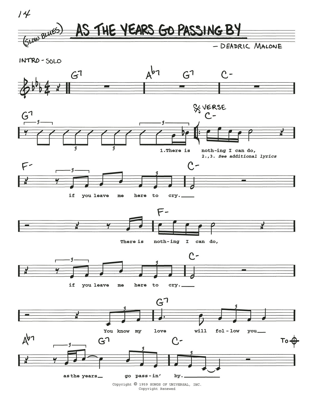 Download Fenton Robinson As The Years Go Passing By Sheet Music and learn how to play Real Book – Melody, Lyrics & Chords PDF digital score in minutes