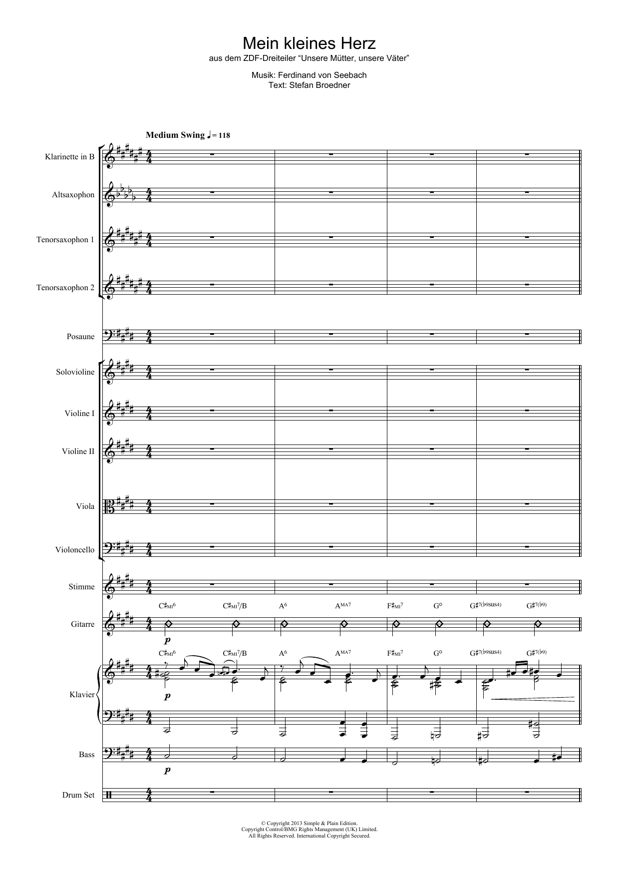 Download Ferdinand Von Seebach Mein Kleines Herz Sheet Music and learn how to play Big Band & Concert Band PDF digital score in minutes