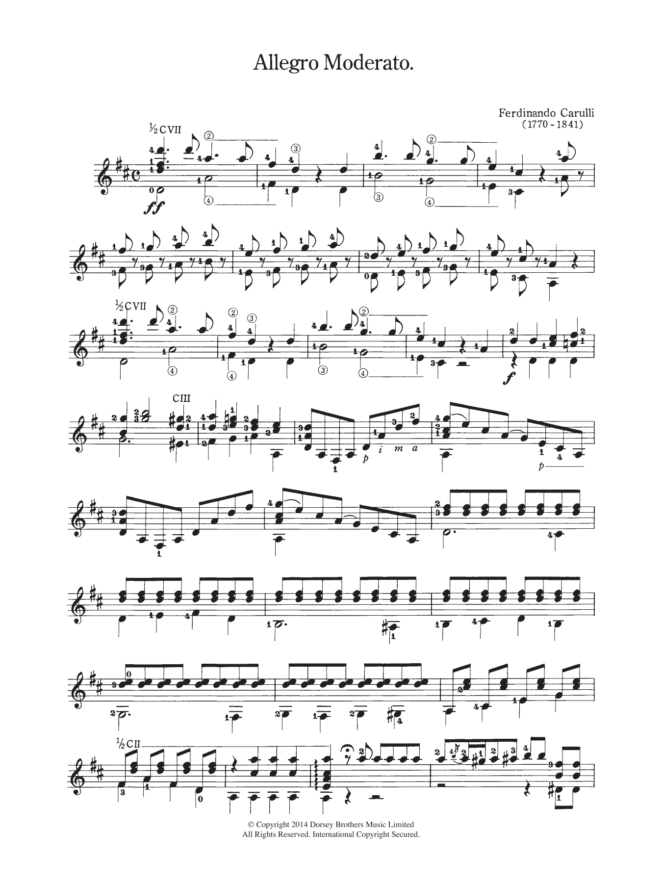 Download Ferdinando Carulli Allegro Moderato Sheet Music and learn how to play Guitar PDF digital score in minutes