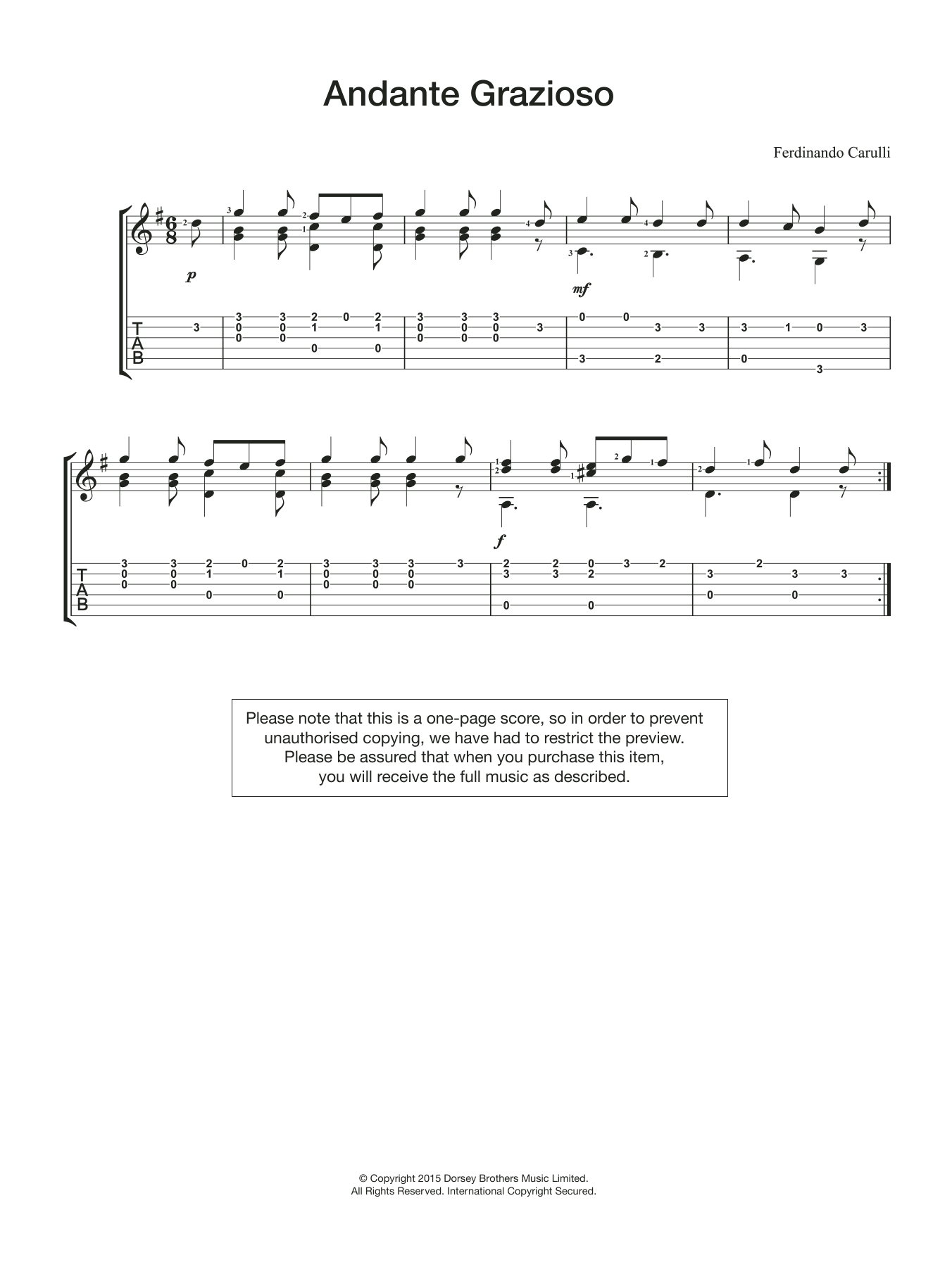 Download Ferdinando Carulli Andante Grazioso Sheet Music and learn how to play Guitar PDF digital score in minutes