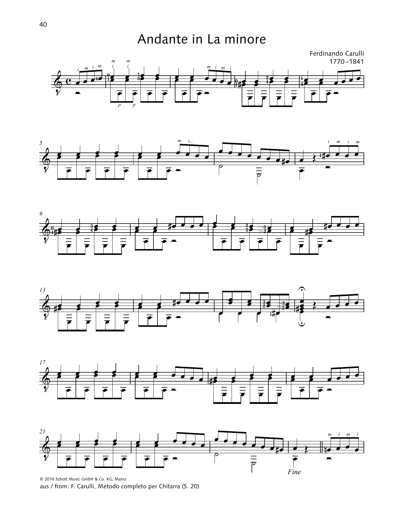 Download Ferdinando Carulli Andante in La minore Sheet Music and learn how to play Solo Guitar PDF digital score in minutes