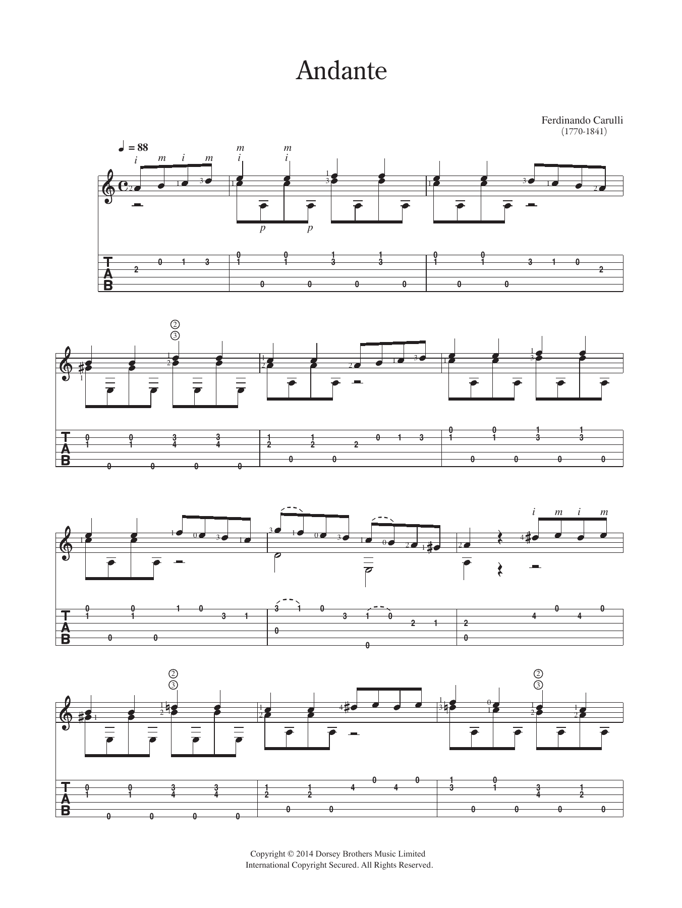 Download Ferdinando Carulli Andante Sheet Music and learn how to play Guitar PDF digital score in minutes