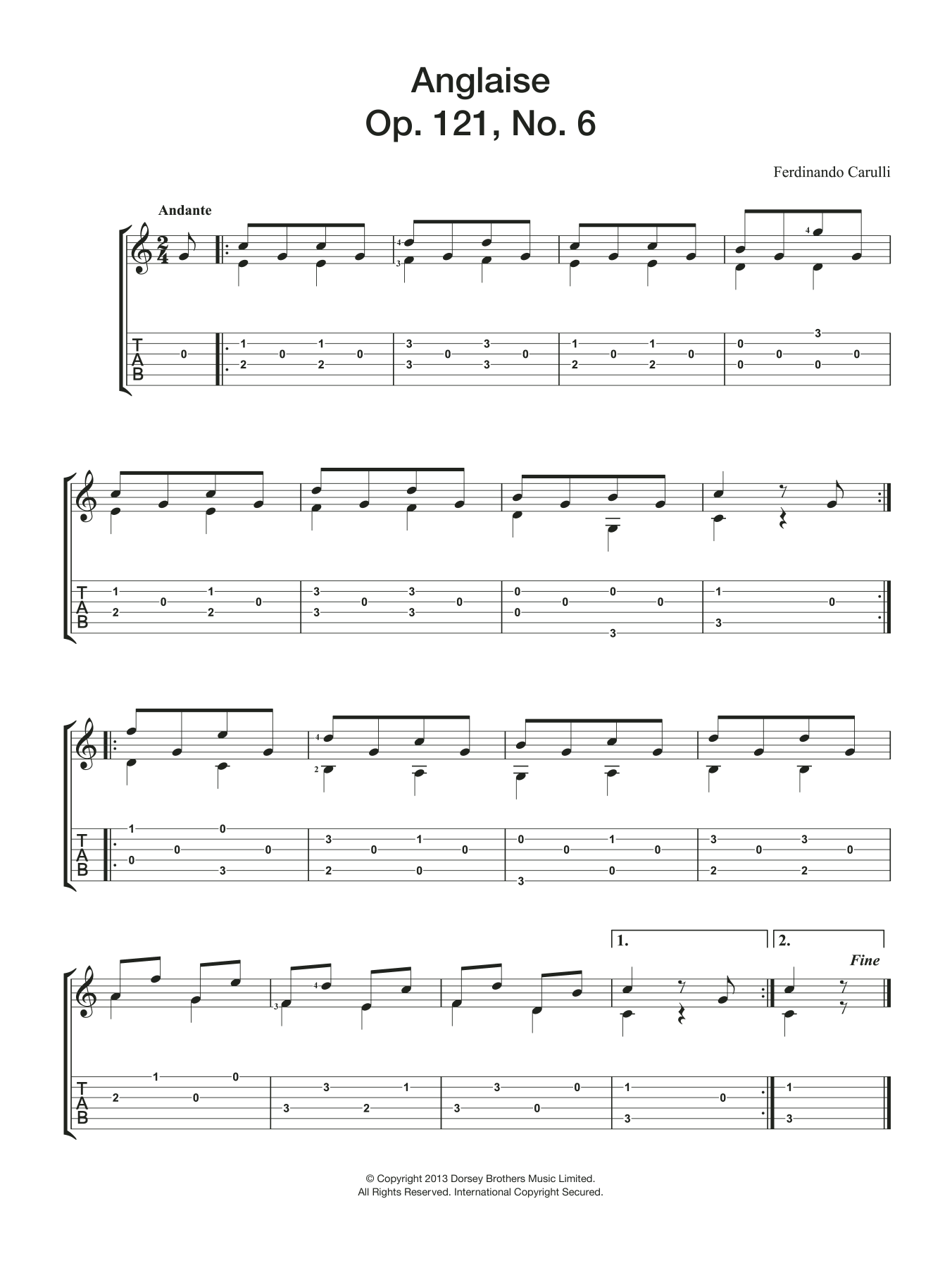 Download Ferdinando Carulli Anglaise Op. 121, No. 6 Sheet Music and learn how to play Guitar PDF digital score in minutes