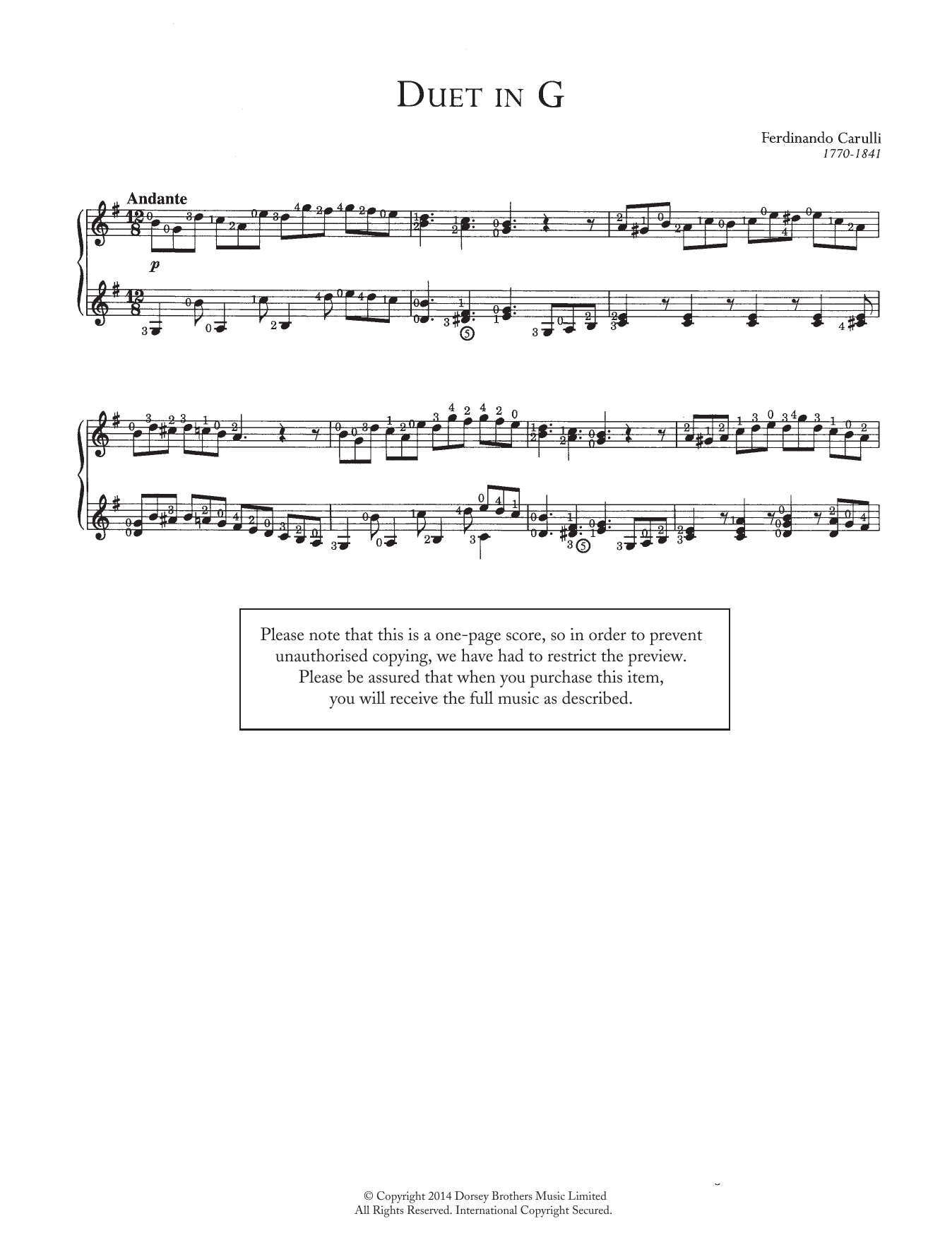 Download Ferdinando Carulli Duet In G Sheet Music and learn how to play Guitar PDF digital score in minutes