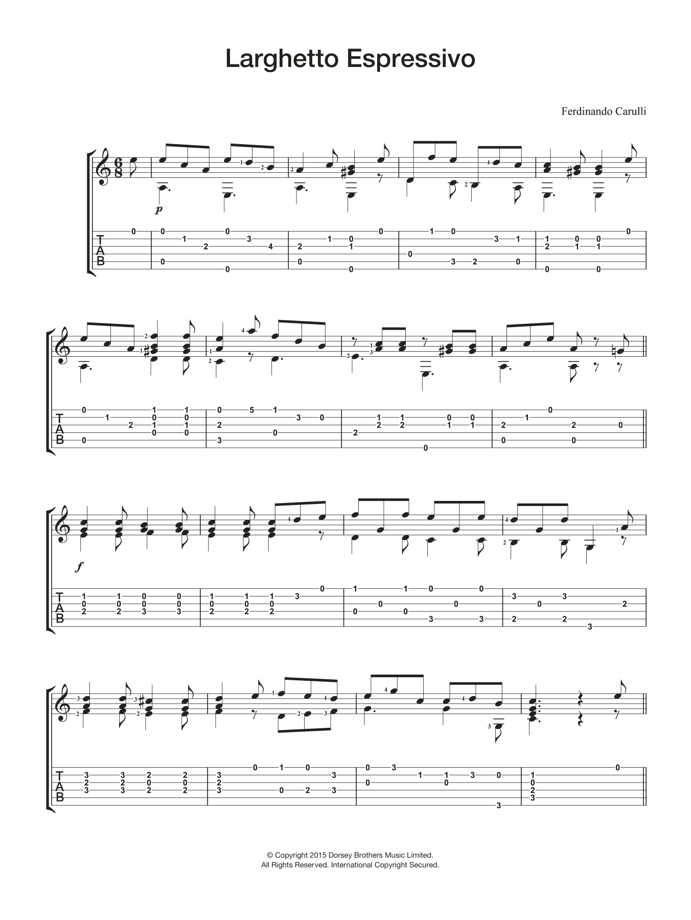 Download Ferdinando Carulli Larghetto Espressivo Sheet Music and learn how to play Guitar PDF digital score in minutes