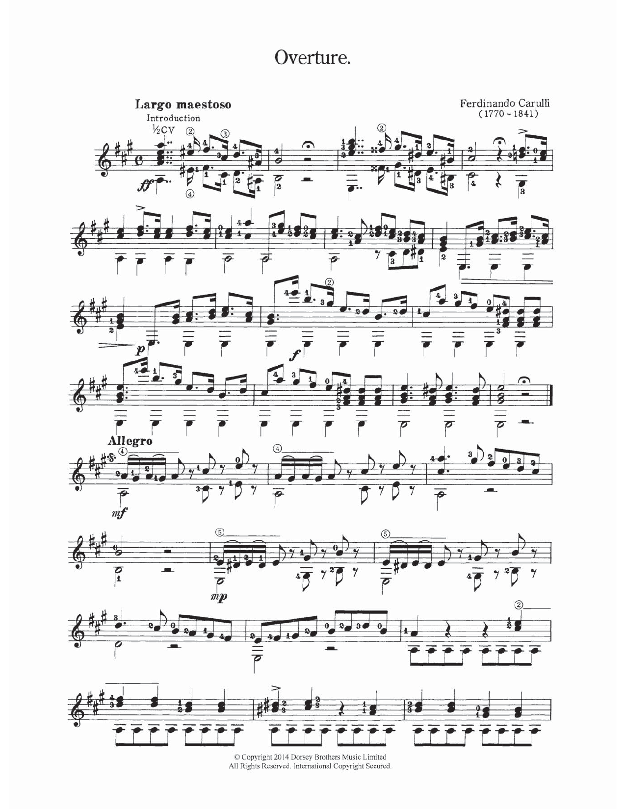 Download Ferdinando Carulli Overture Sheet Music and learn how to play Guitar PDF digital score in minutes