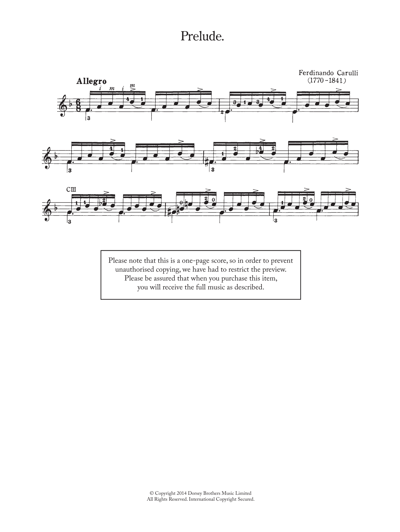 Download Ferdinando Carulli Prelude Sheet Music and learn how to play Guitar PDF digital score in minutes