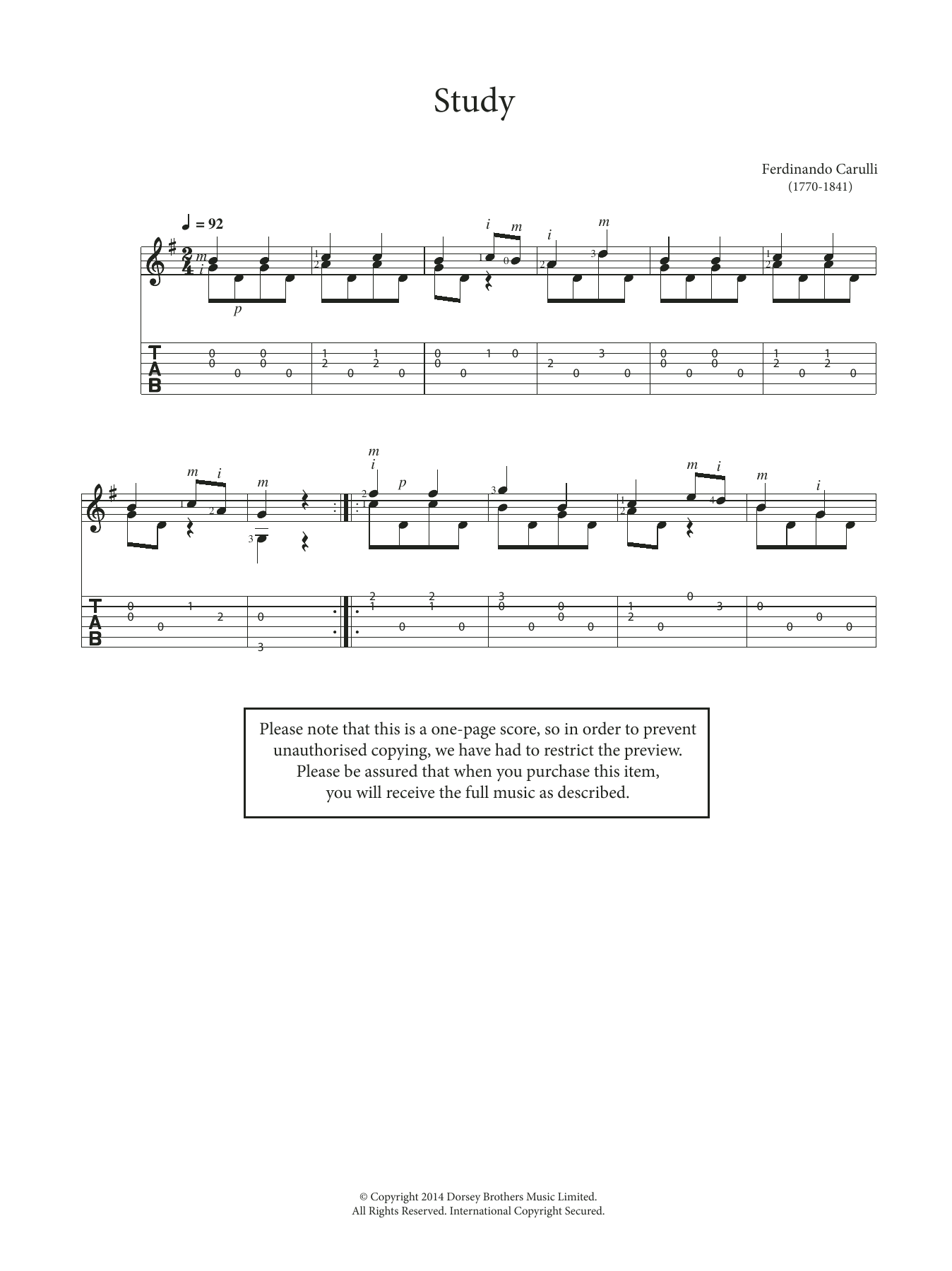 Download Ferdinando Carulli Study Sheet Music and learn how to play Guitar PDF digital score in minutes