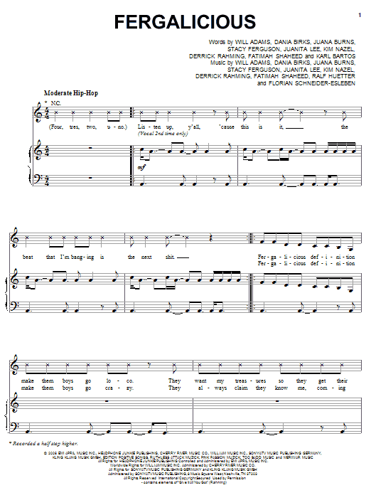 Download Fergie Fergalicious Sheet Music and learn how to play Piano, Vocal & Guitar (Right-Hand Melody) PDF digital score in minutes