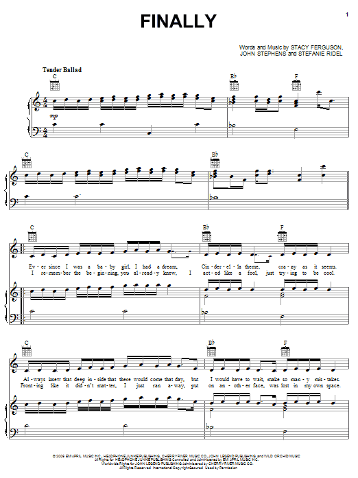 Download Fergie Finally Sheet Music and learn how to play Piano, Vocal & Guitar (Right-Hand Melody) PDF digital score in minutes