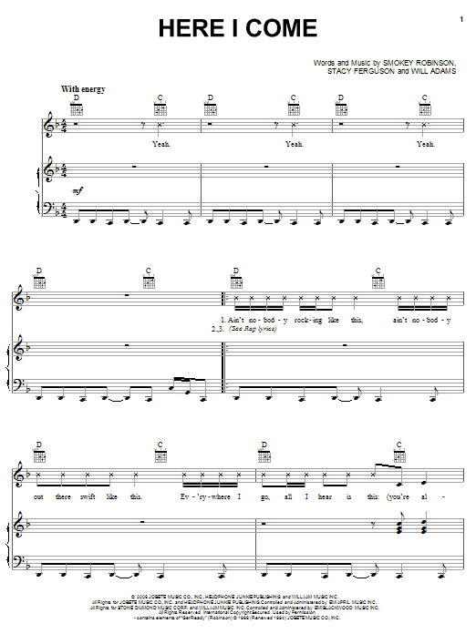 Download Fergie Here I Come Sheet Music and learn how to play Piano, Vocal & Guitar (Right-Hand Melody) PDF digital score in minutes