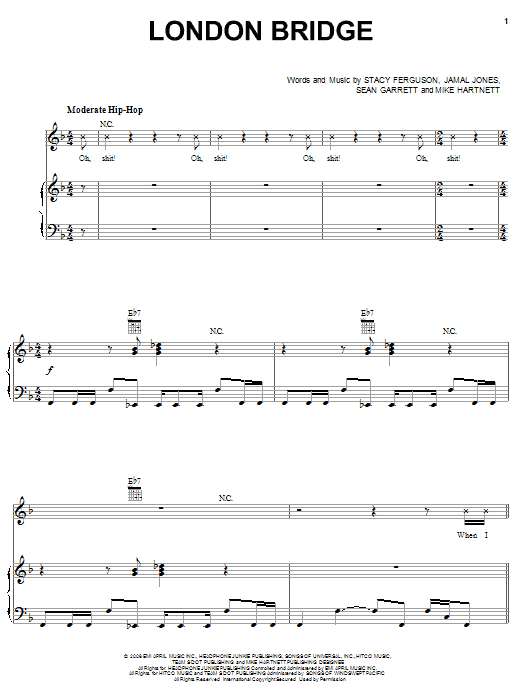Download Fergie London Bridge Sheet Music and learn how to play Piano, Vocal & Guitar (Right-Hand Melody) PDF digital score in minutes
