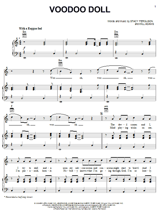 Download Fergie Voodoo Doll Sheet Music and learn how to play Piano, Vocal & Guitar (Right-Hand Melody) PDF digital score in minutes