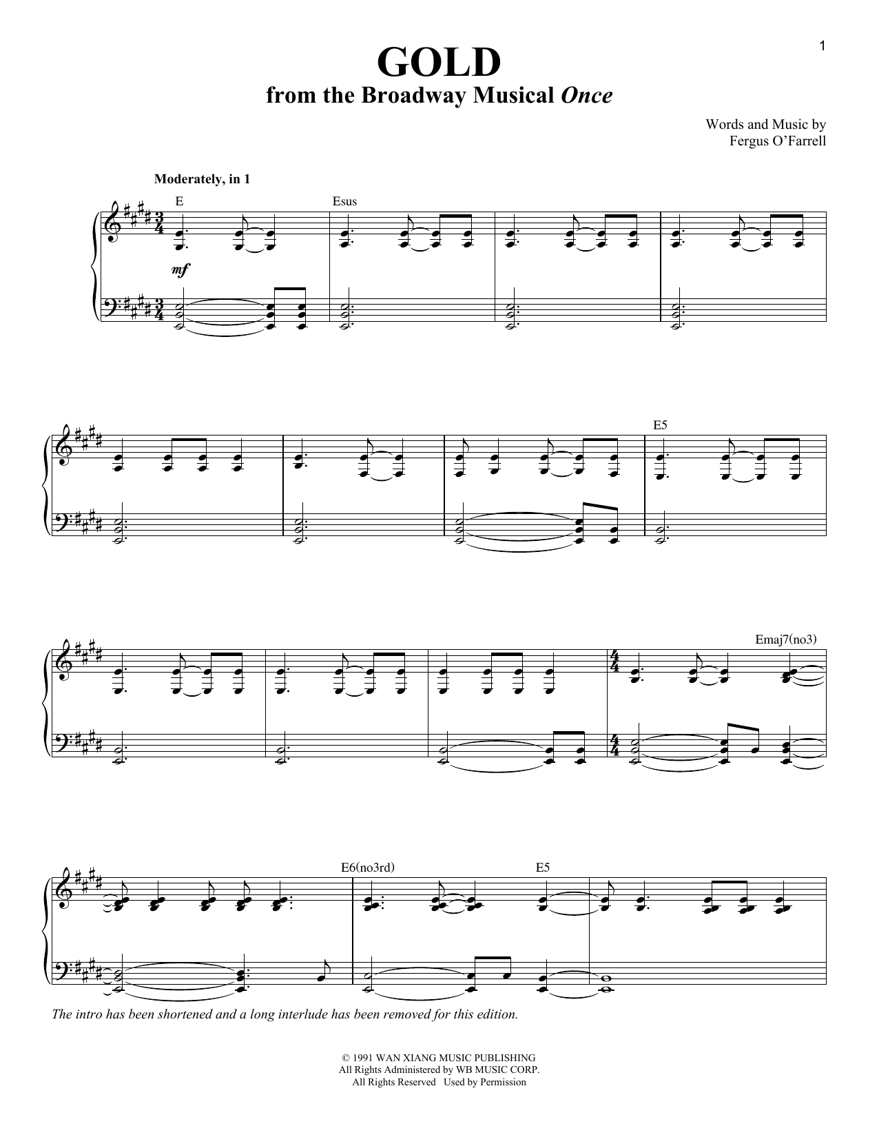 Download Fergus O'Farrell Gold Sheet Music and learn how to play Piano & Vocal PDF digital score in minutes