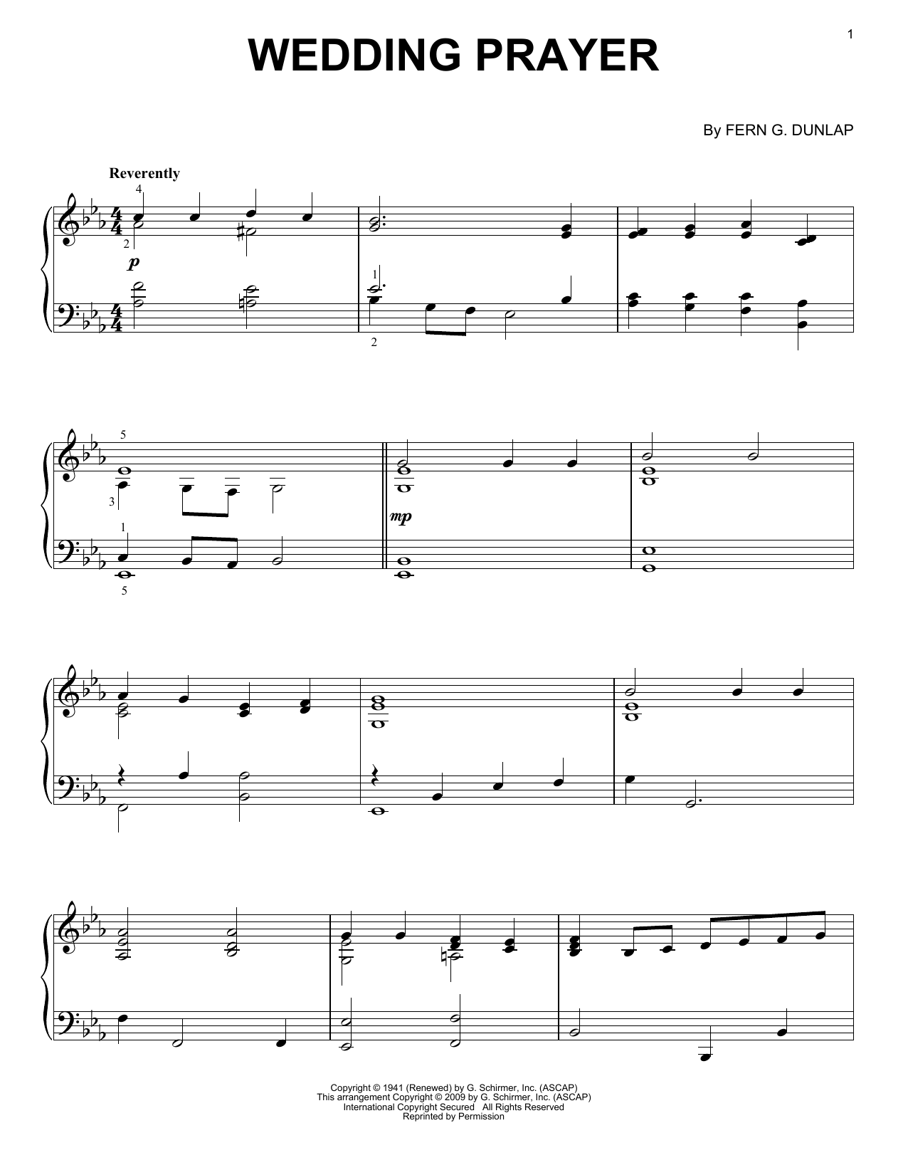 Download Fern G. Dunlap Wedding Prayer Sheet Music and learn how to play Piano PDF digital score in minutes