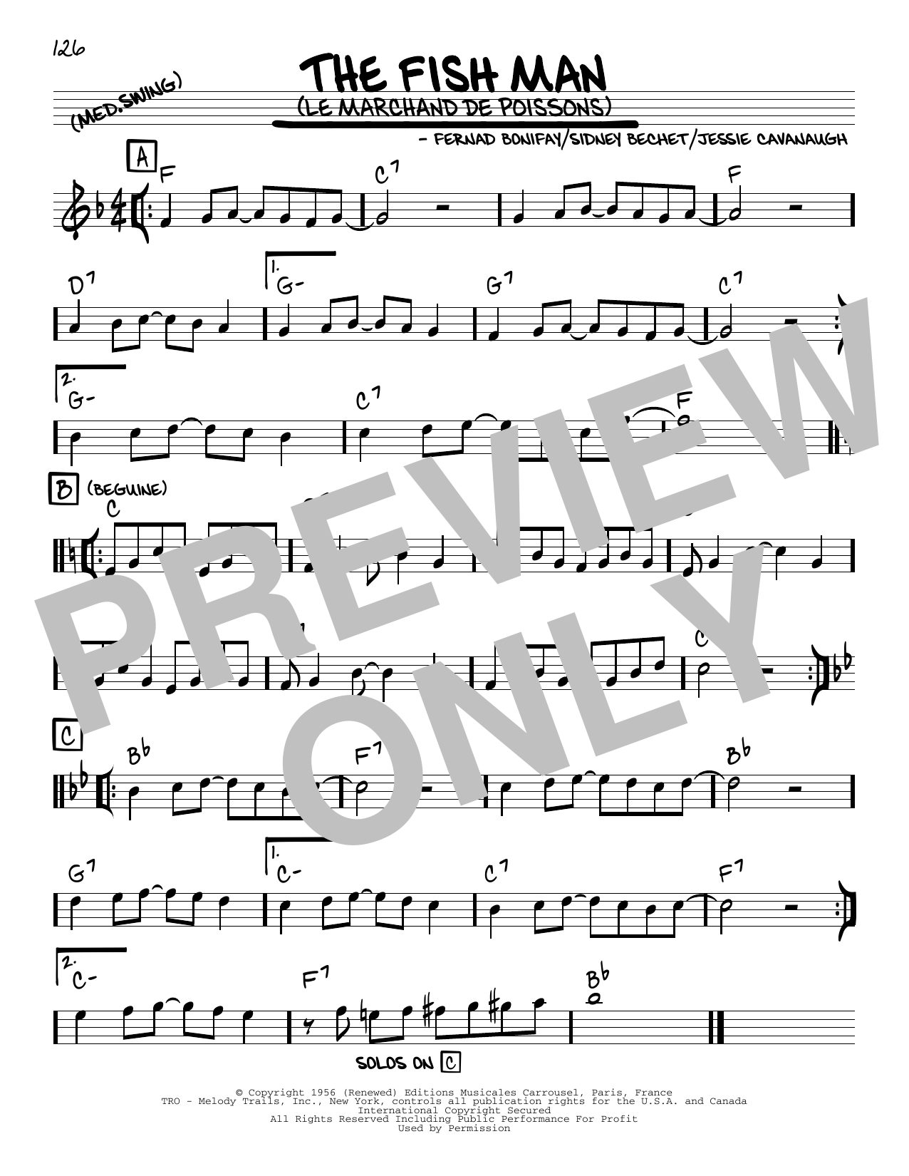 Download Fernad Bonifay The Fish Man (Le Marchand De Poissons) (arr. Robert Rawlins) Sheet Music and learn how to play Real Book – Melody, Lyrics & Chords PDF digital score in minutes