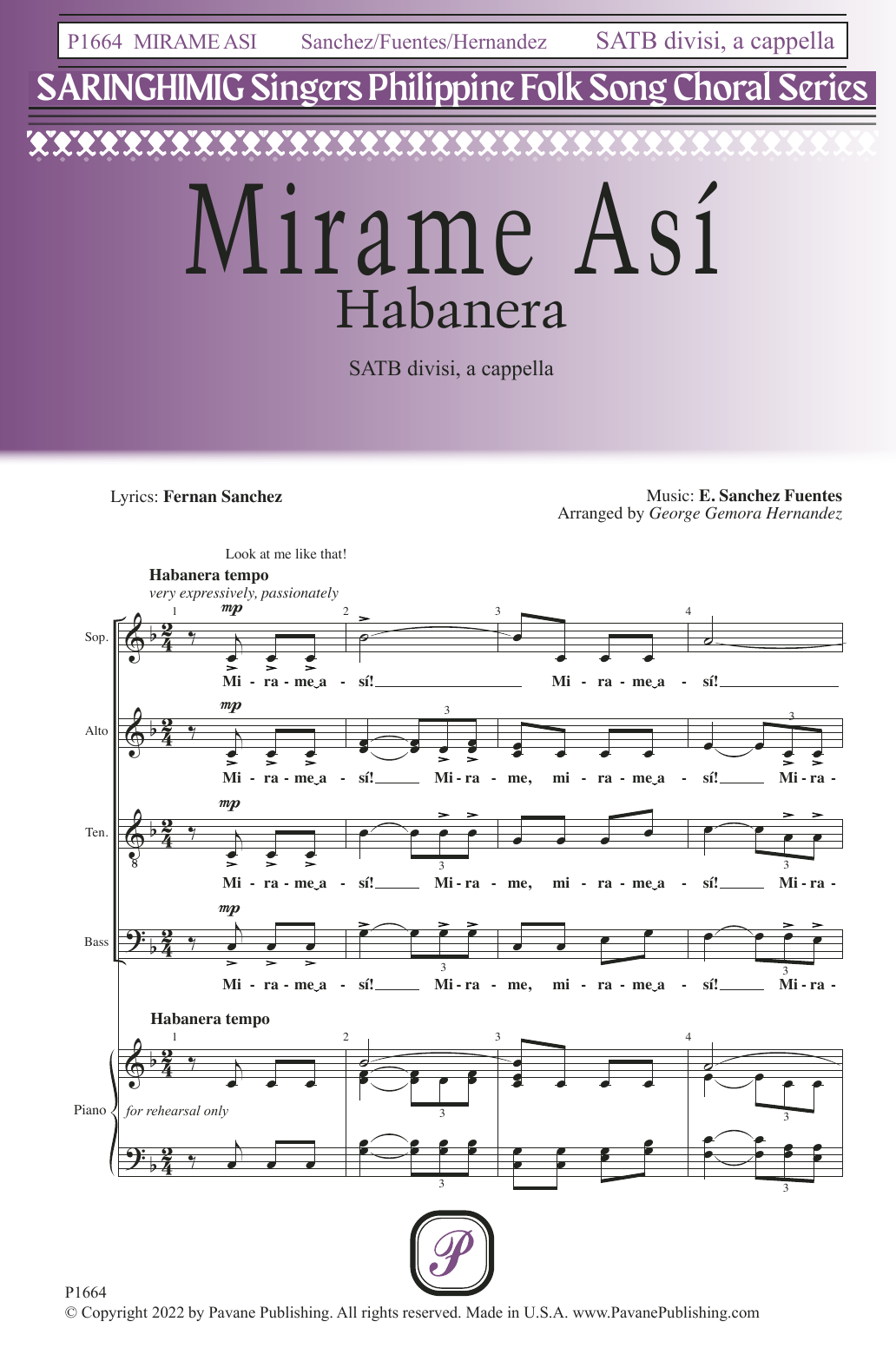 Download Fernan Sanchez and E. Sanchez Fuentes Mirame Así (Habanera) (arr. George Gemora Hernandez) Sheet Music and learn how to play SATB Choir PDF digital score in minutes