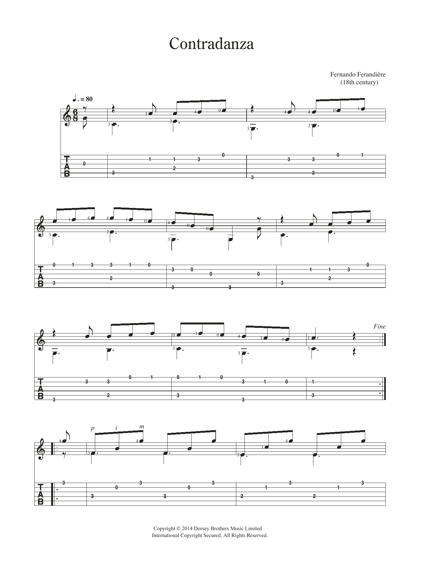 Download Fernando Ferandiere Contradanza Sheet Music and learn how to play Guitar PDF digital score in minutes