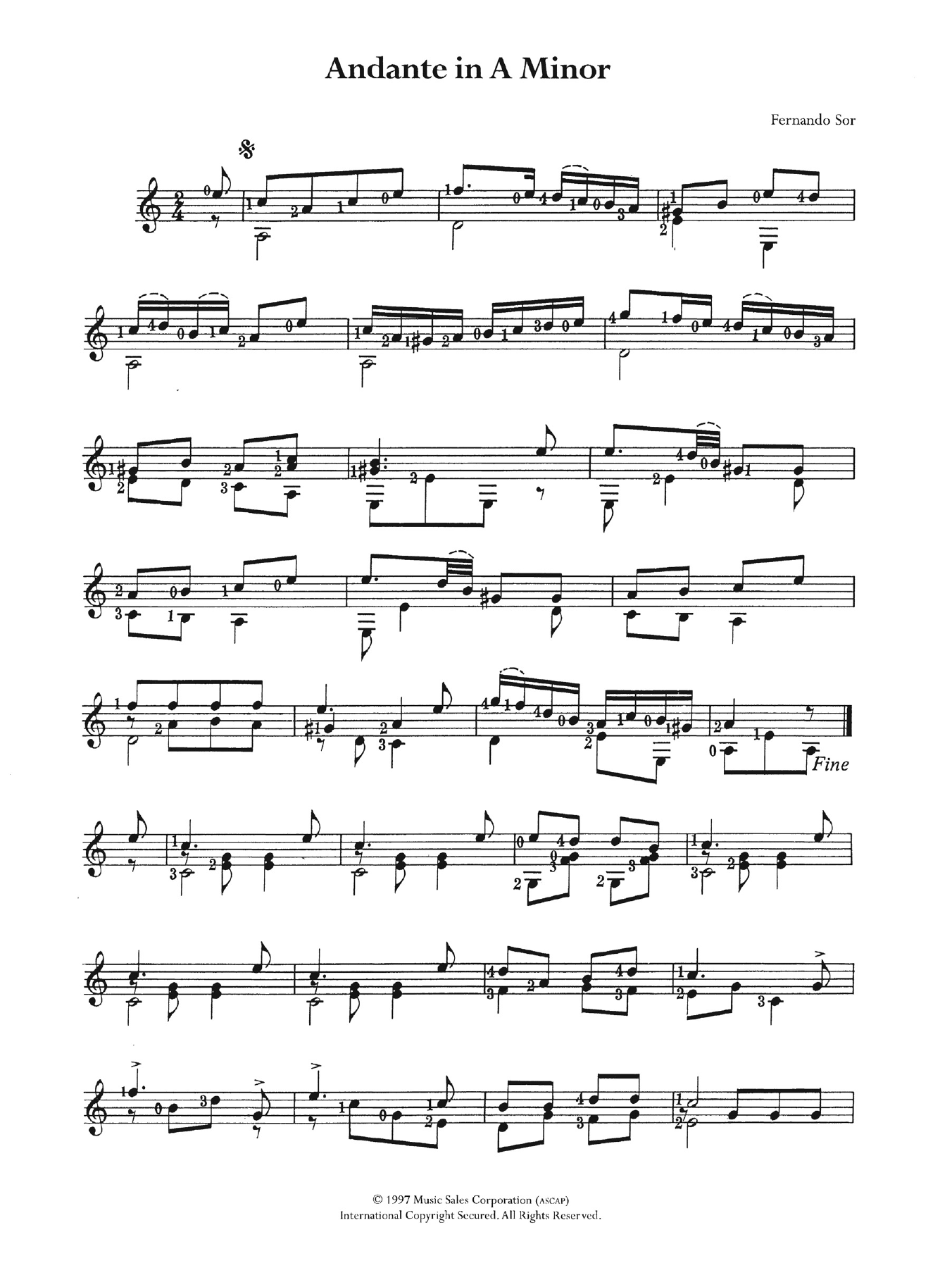 Download Fernando Sor Andante In A Minor Sheet Music and learn how to play Guitar PDF digital score in minutes