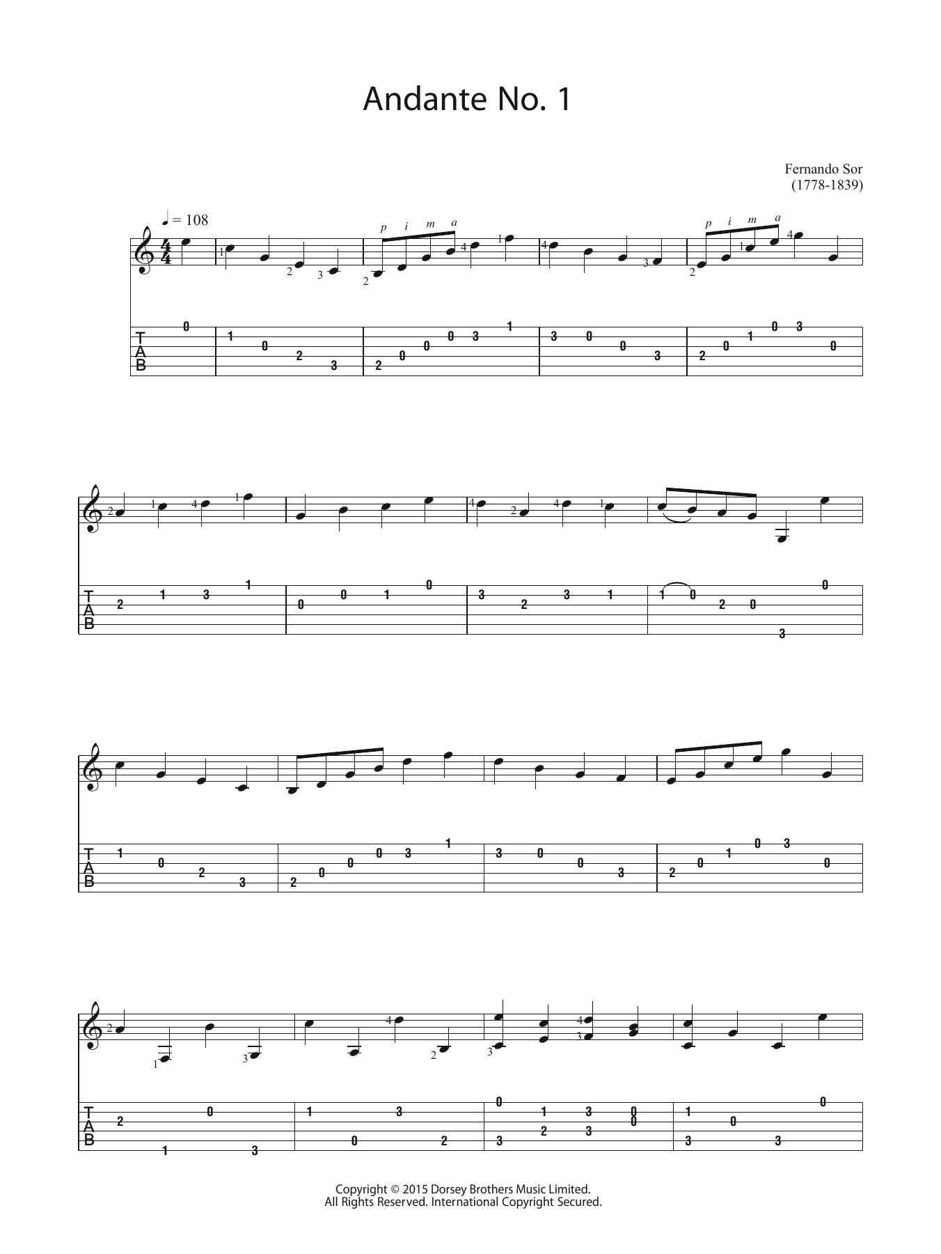 Download Fernando Sor Andante No. 1 Sheet Music and learn how to play Guitar PDF digital score in minutes