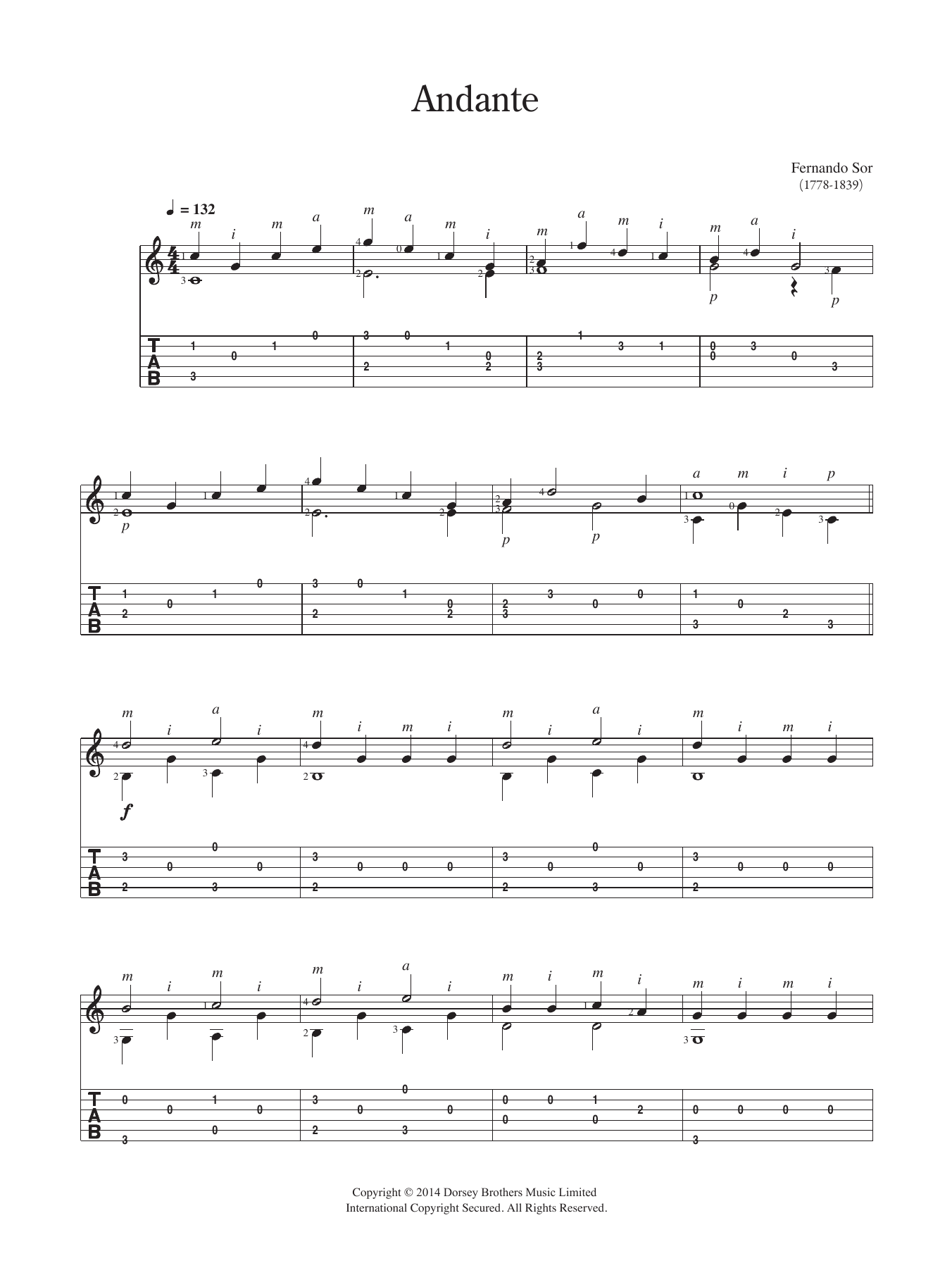Download Fernando Sor Andante Sheet Music and learn how to play Guitar PDF digital score in minutes
