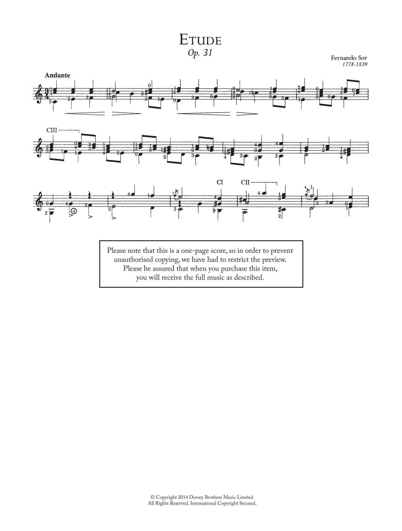 Download Fernando Sor Etude, Op.31 Sheet Music and learn how to play Guitar PDF digital score in minutes