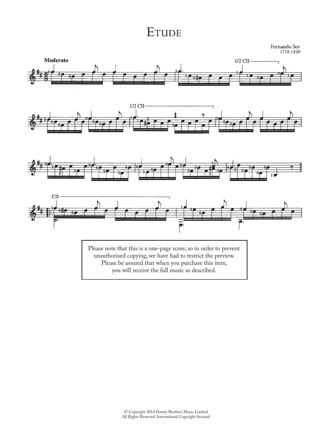 Download Fernando Sor Etude Sheet Music and learn how to play Guitar PDF digital score in minutes
